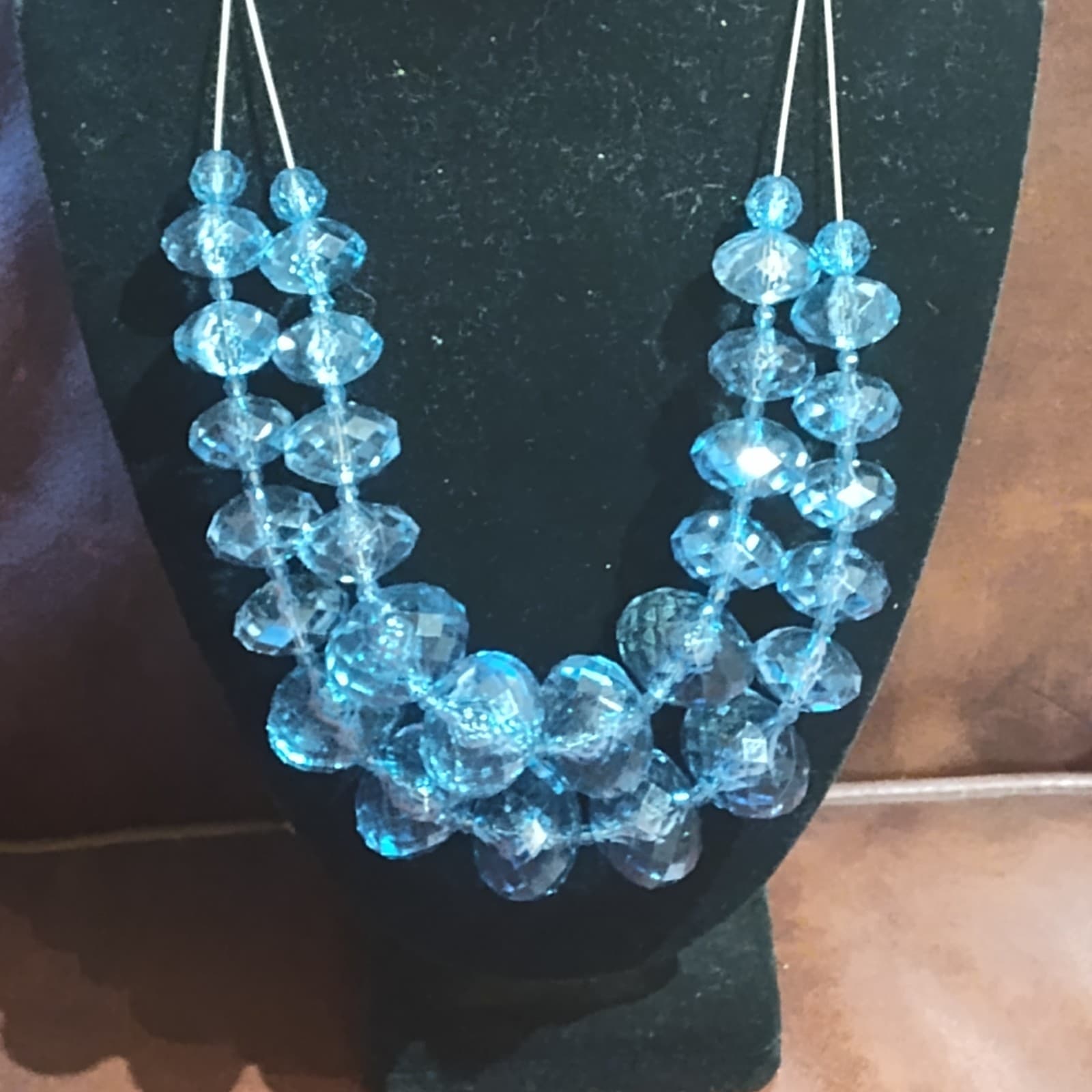 Joan Rivers Ocean Blue Large Faceted Acrylic Diamond Style Chunky Necklace - Thumbnail 2