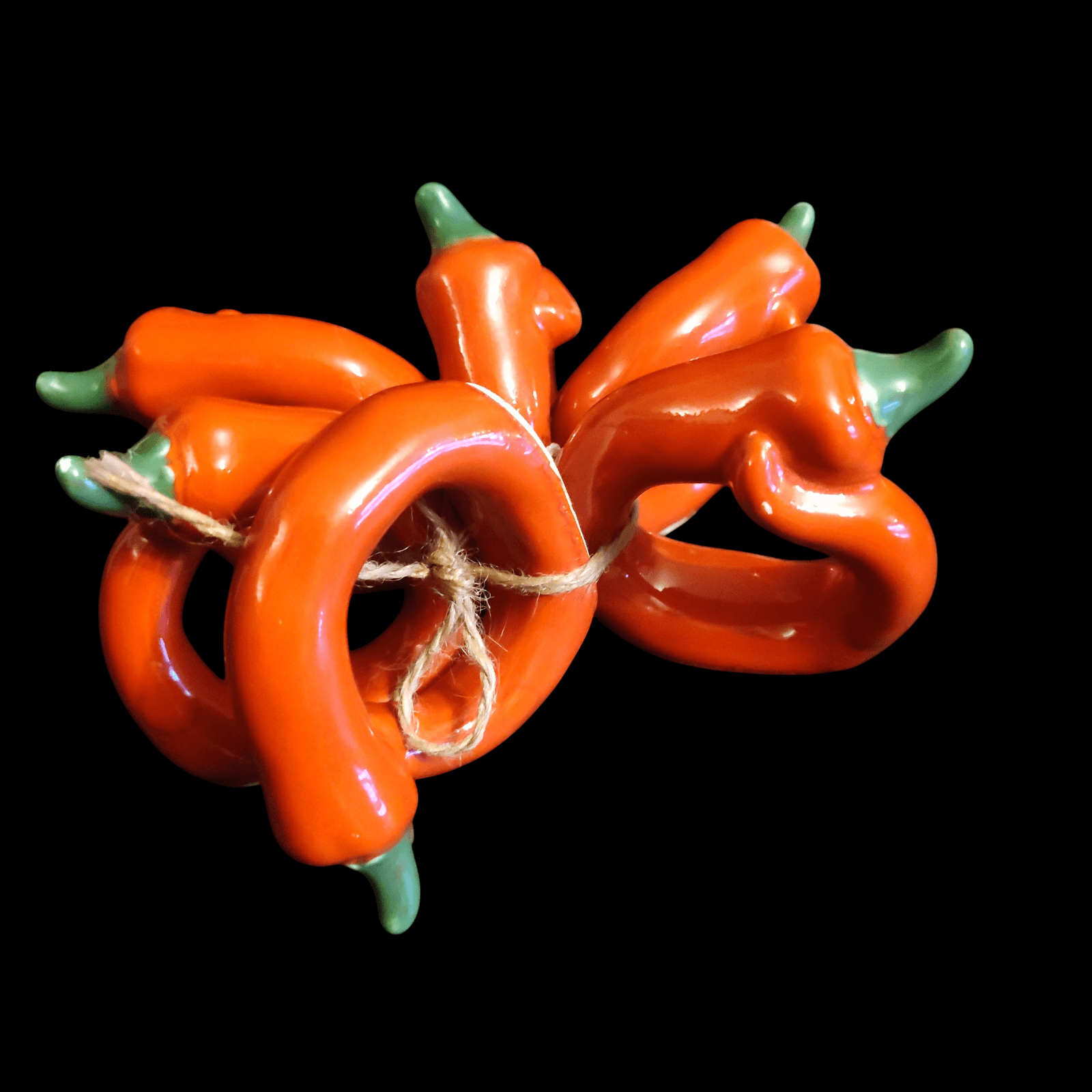 Red Chili Peppers Napkin Rings Set of 6 Ceramic Porcelain - Thumbnail 4