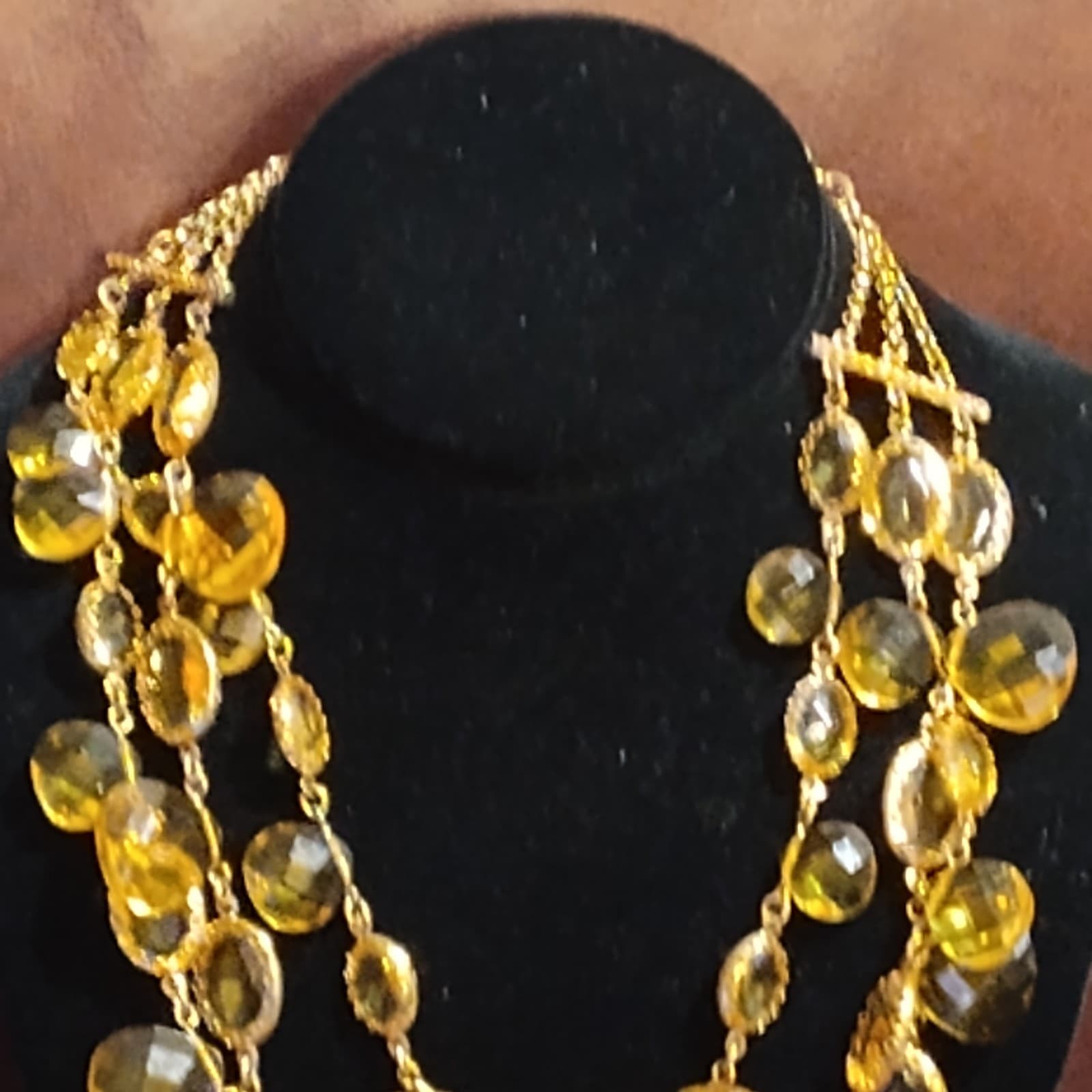 Joan Rivers Lemon Yellow Faux Crystal Contemporary Necklace Triple Strand - Thumbnail 3