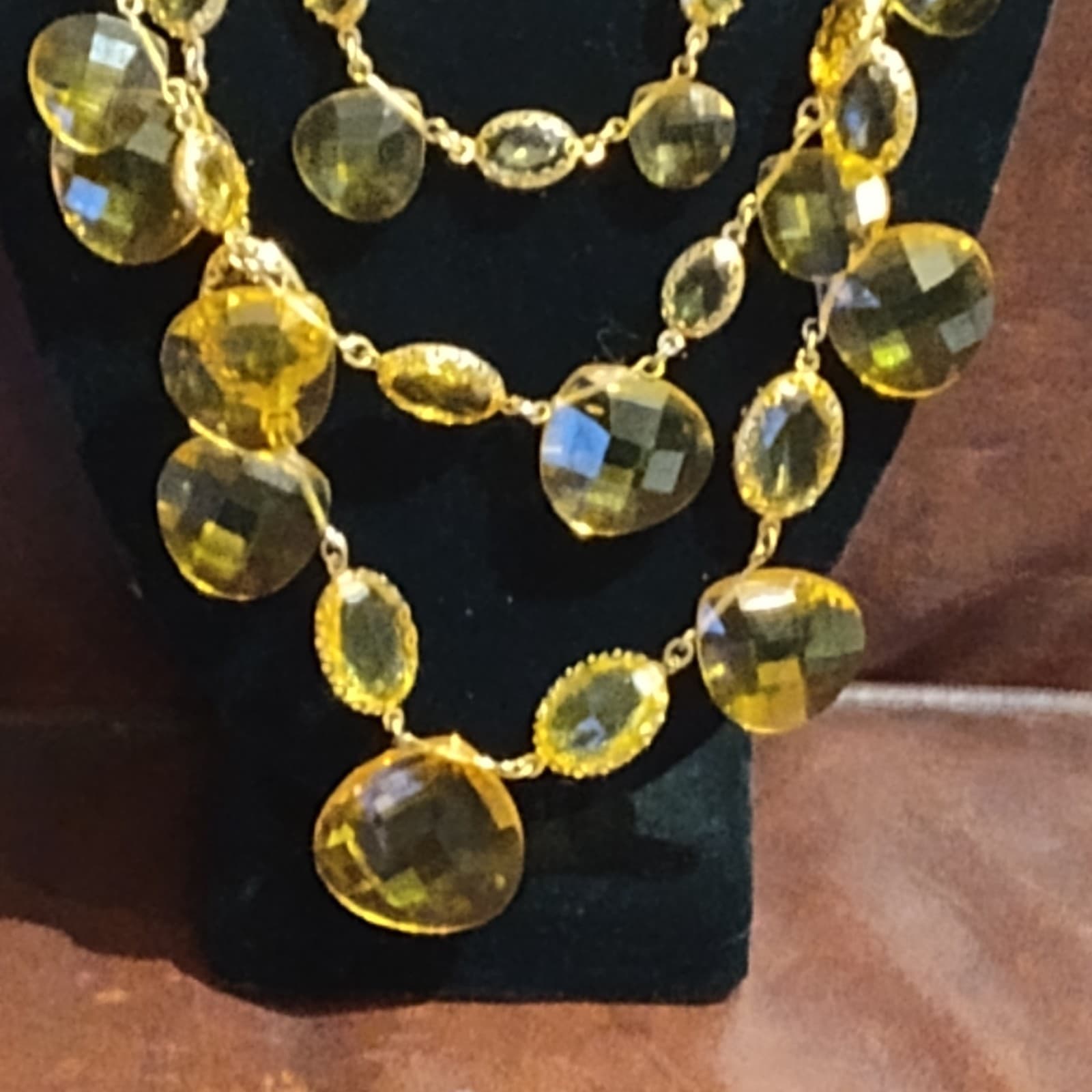 Joan Rivers Lemon Yellow Faux Crystal Contemporary Necklace Triple Strand - Thumbnail 2