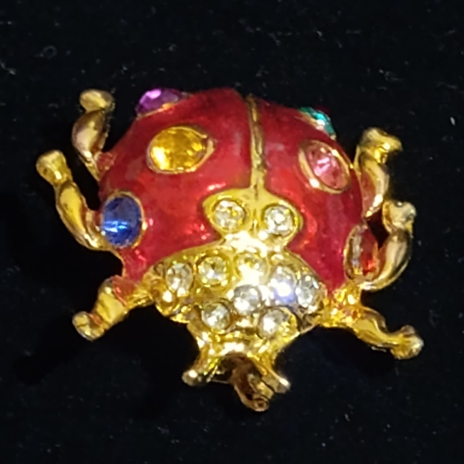vintage beetle broochgoldtone multi-color stones - Thumbnail 2