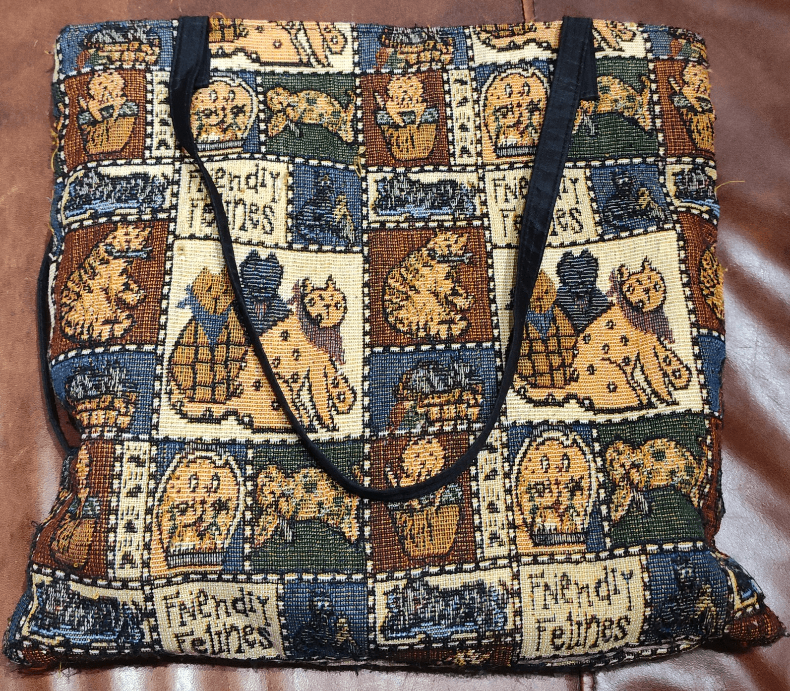 Vtg Cat Tapestry Satchel Friendly Felines Tote - Thumbnail 2
