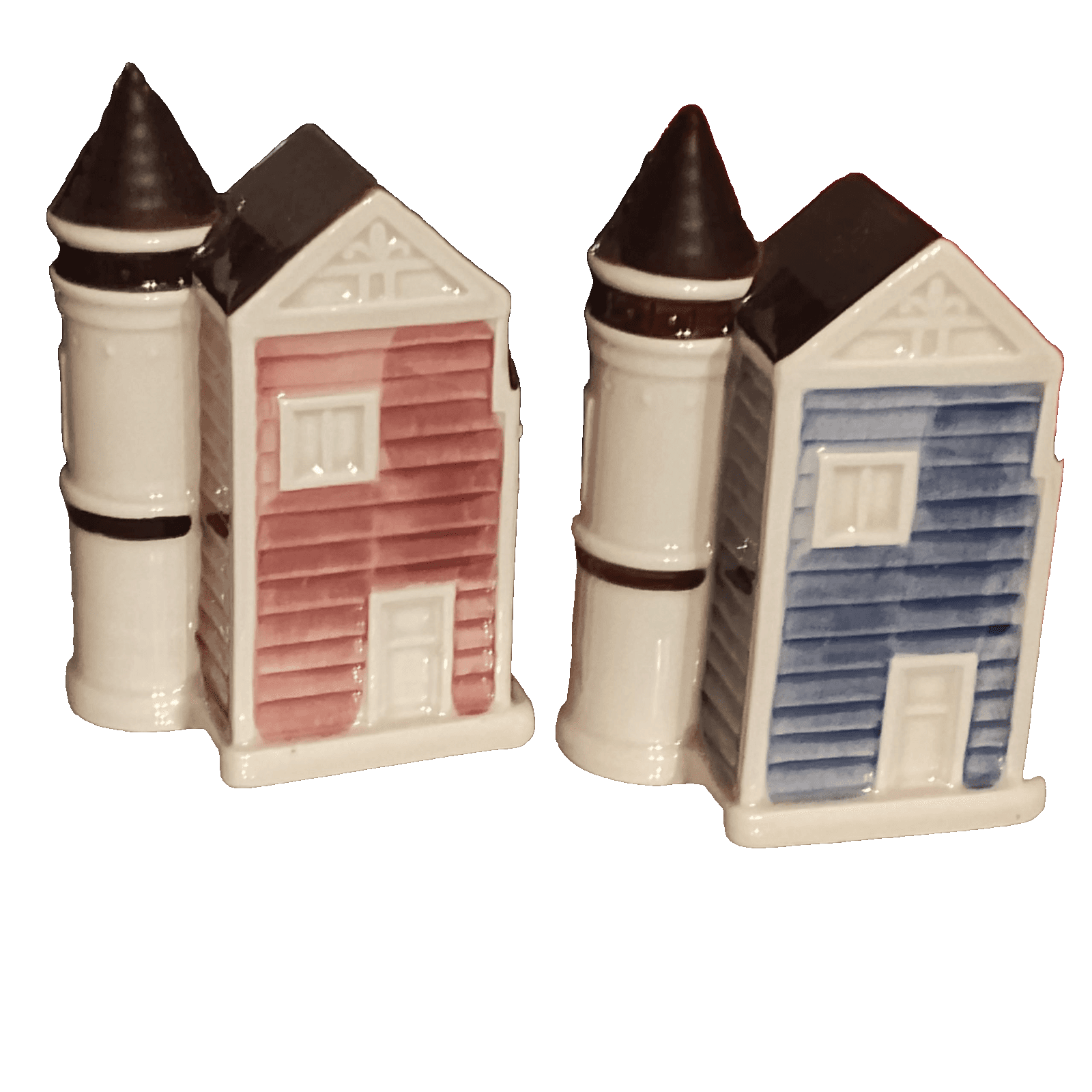 Vtg Otagiri Salt & Pepper Shakers S&Ps Hand Crafted Japan Pink & Blue Houses - Thumbnail 3