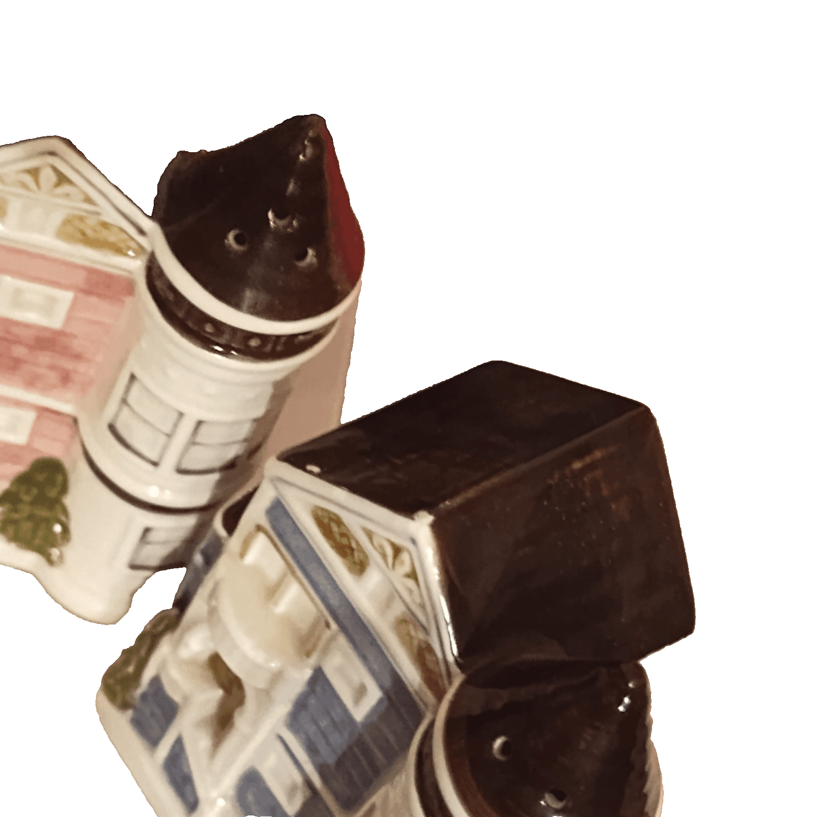 Vtg Otagiri Salt & Pepper Shakers S&Ps Hand Crafted Japan Pink & Blue Houses - Thumbnail 5