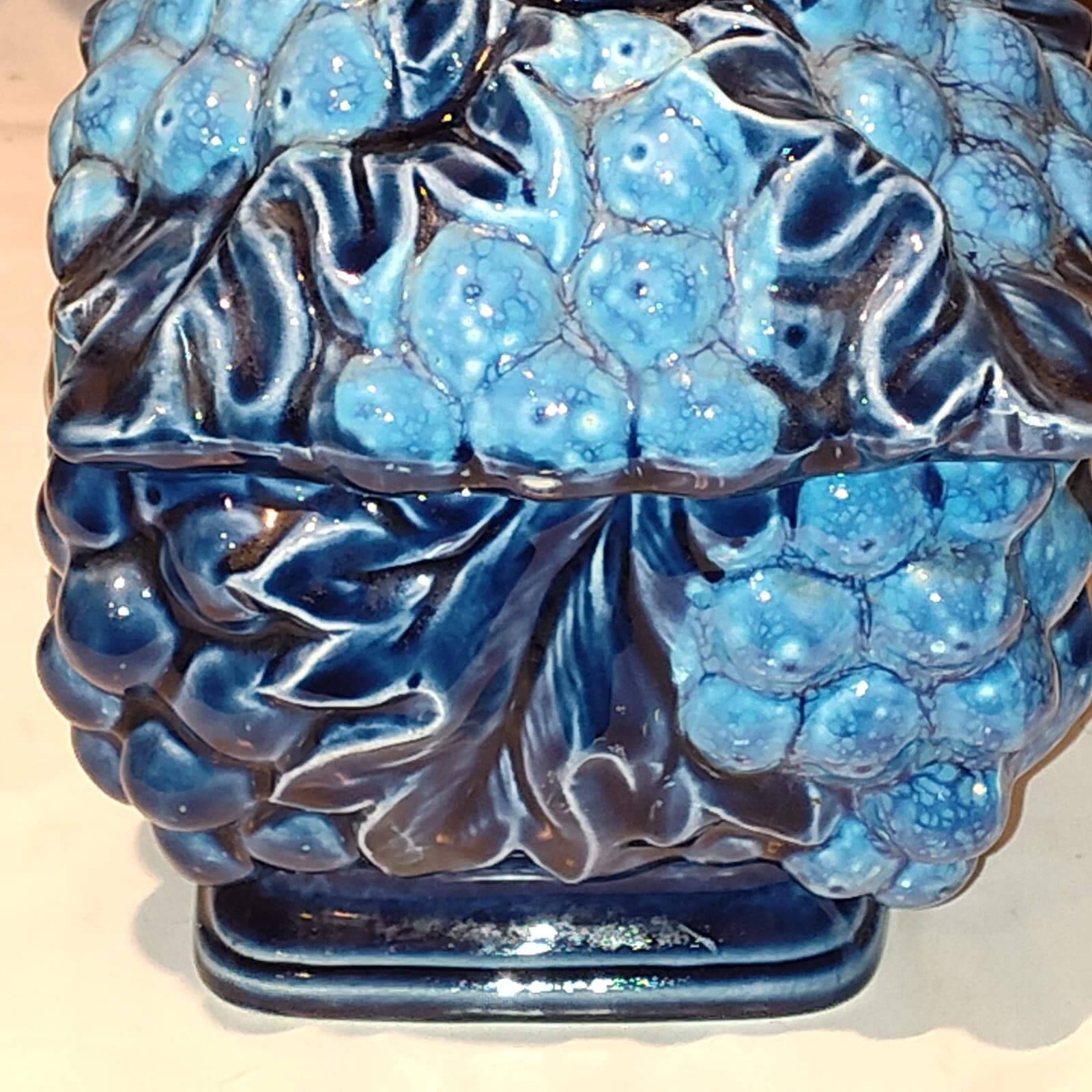 Vintage Inarco Mood Indigo Blue Ceramic Fruit Cookie Jar Japan - Thumbnail 3