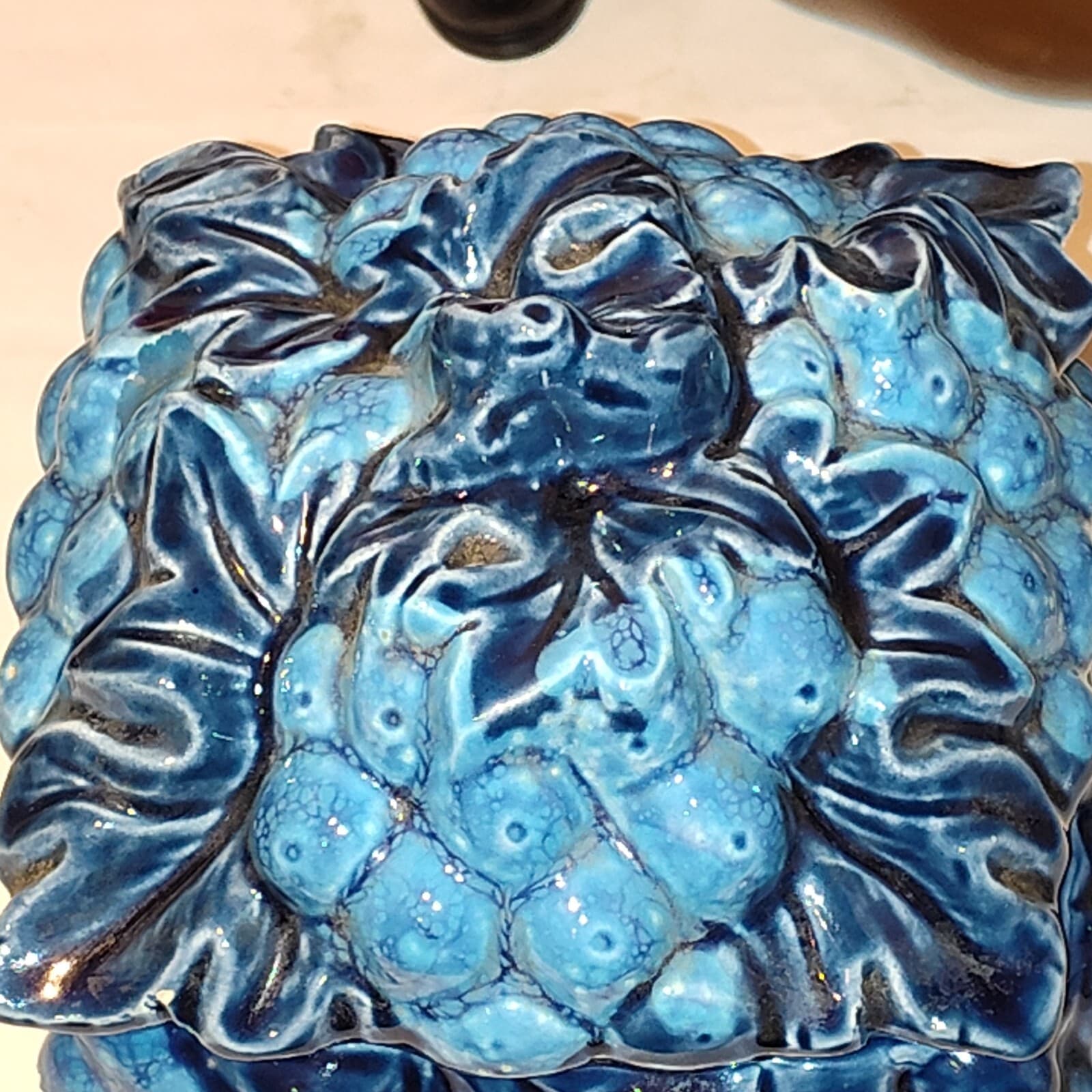 Vintage Inarco Mood Indigo Blue Ceramic Fruit Cookie Jar Japan - Thumbnail 2