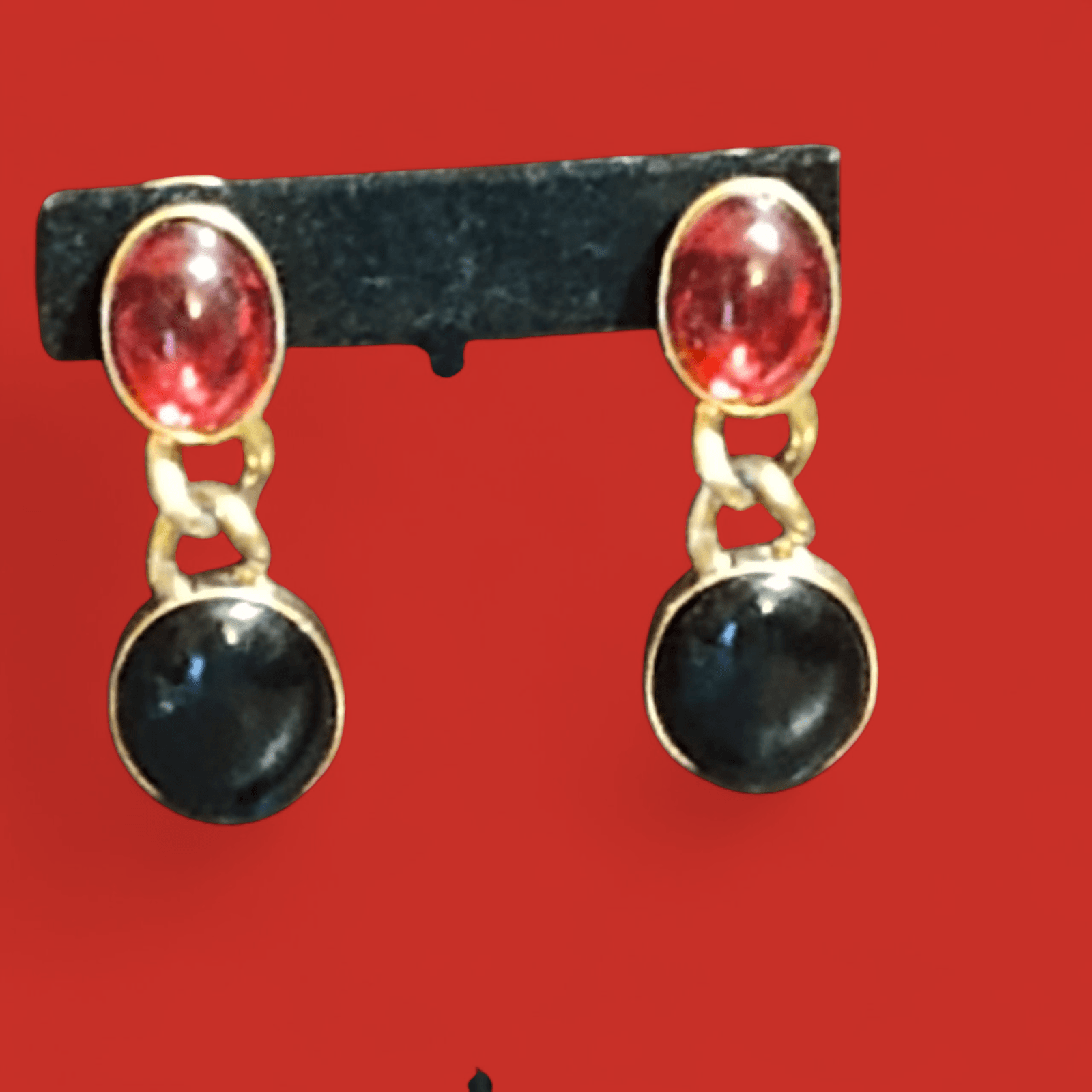 Vintage Kenneth Jay Lane Gold Cabochon Clip on Dangle Earrings - Image 1