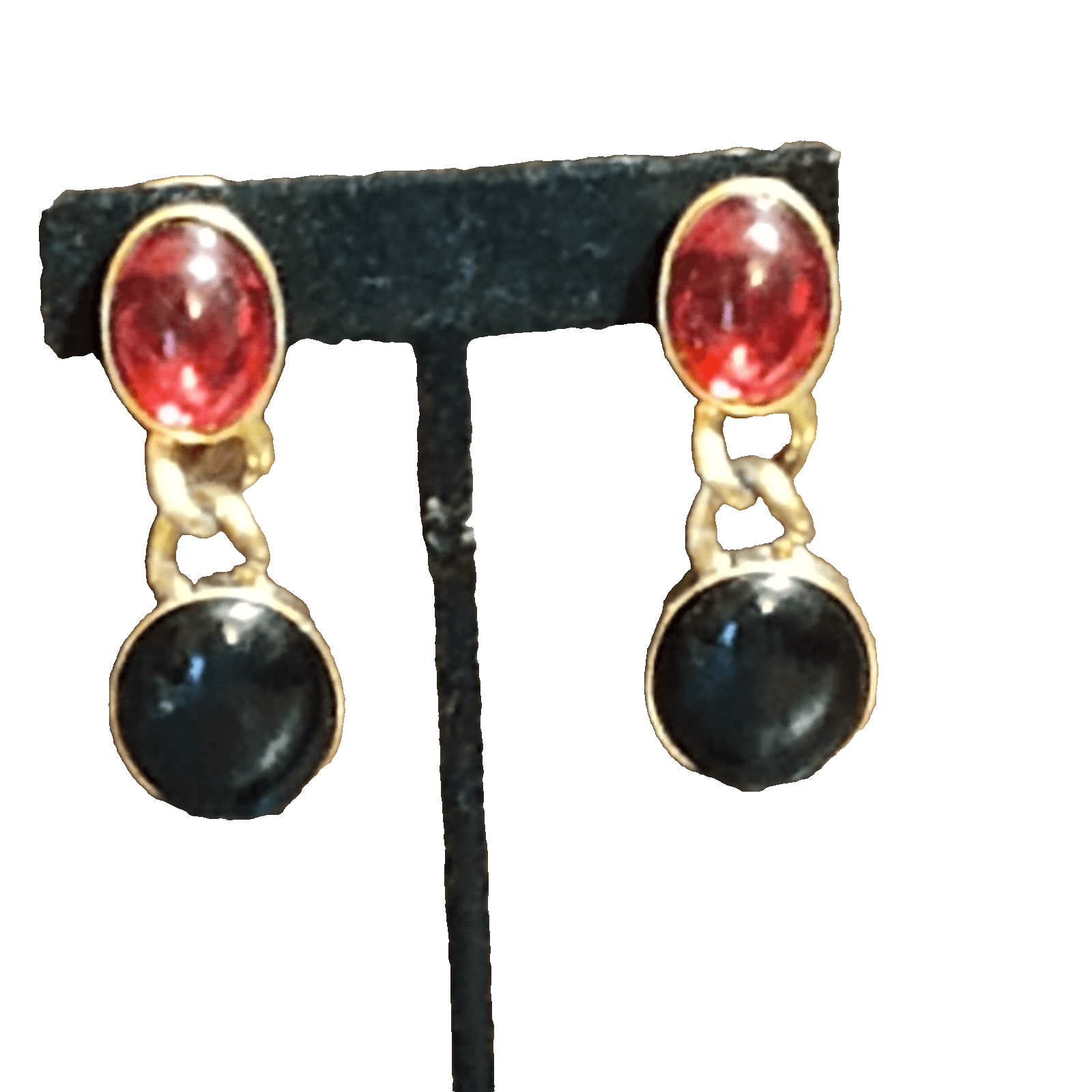 Vintage Kenneth Jay Lane Gold Cabochon Clip on Dangle Earrings - Thumbnail 2