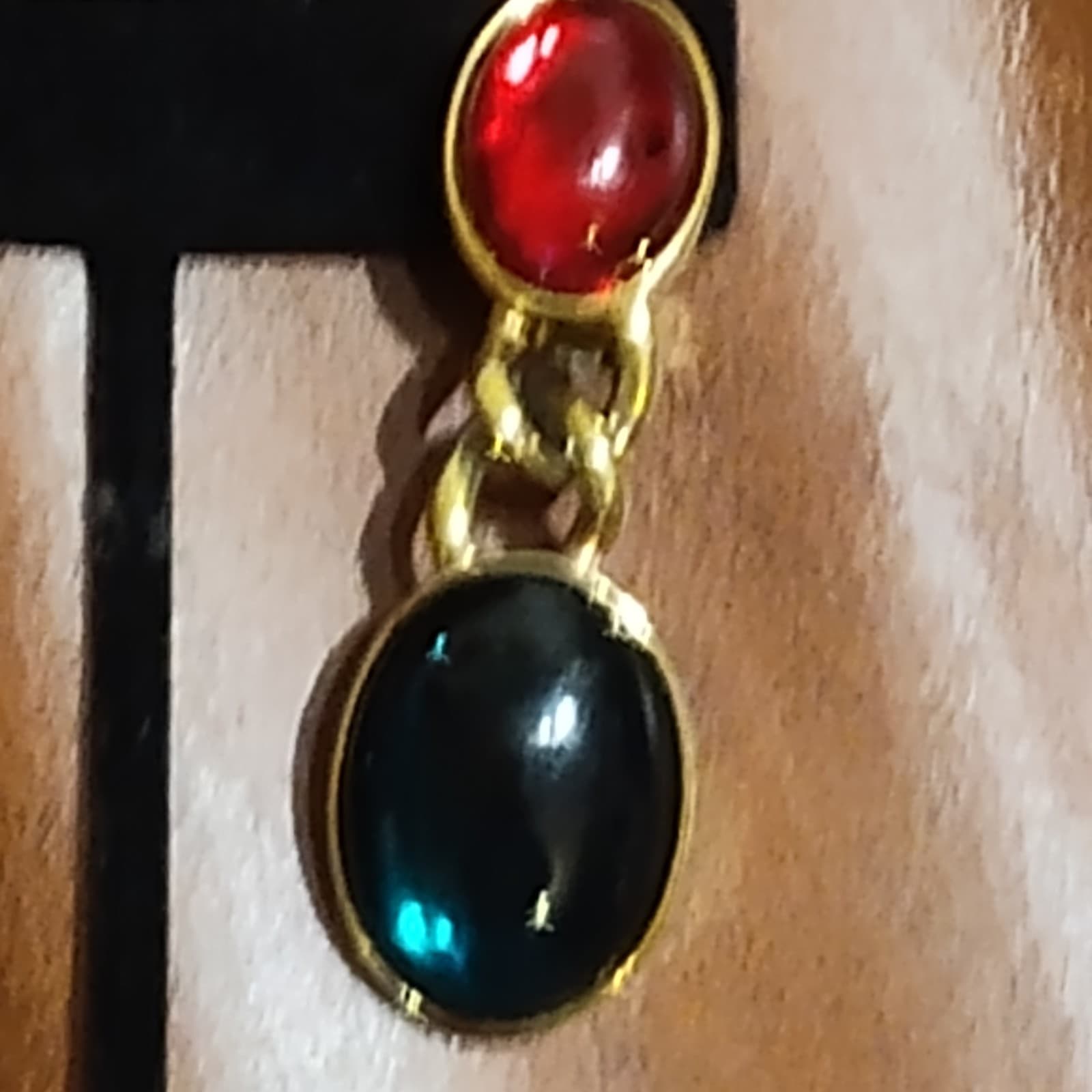 Vintage Kenneth Jay Lane Gold Cabochon Clip on Dangle Earrings - Thumbnail 4