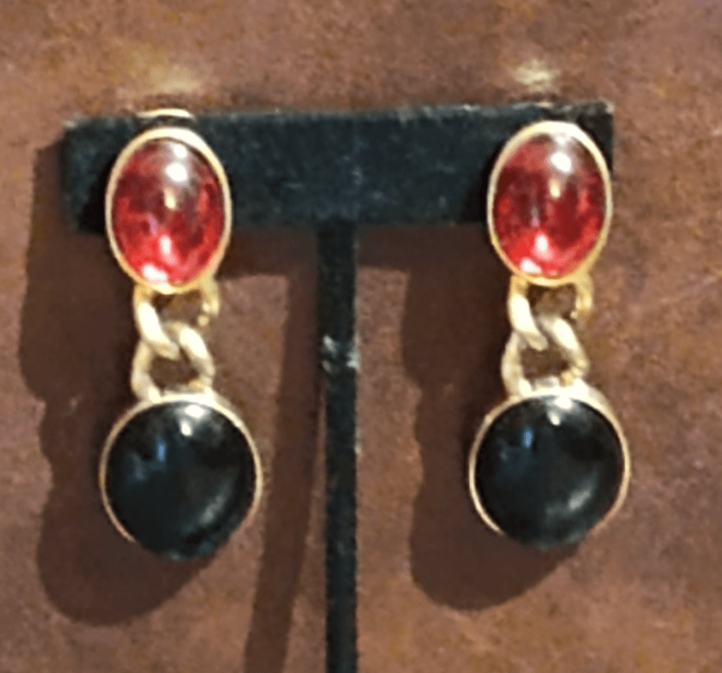 Vintage Kenneth Jay Lane Gold Cabochon Clip on Dangle Earrings - Thumbnail 3