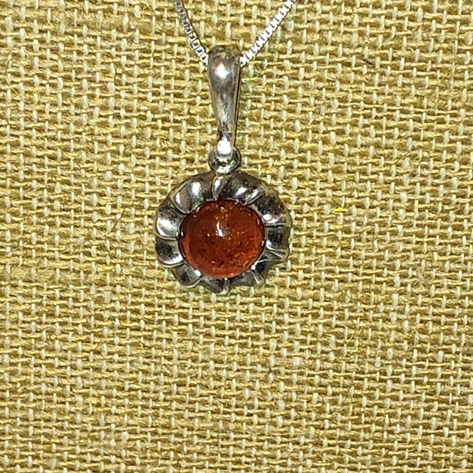 Baltic Amber vintage 925 sterling silver signed pendant necklace - Thumbnail 2