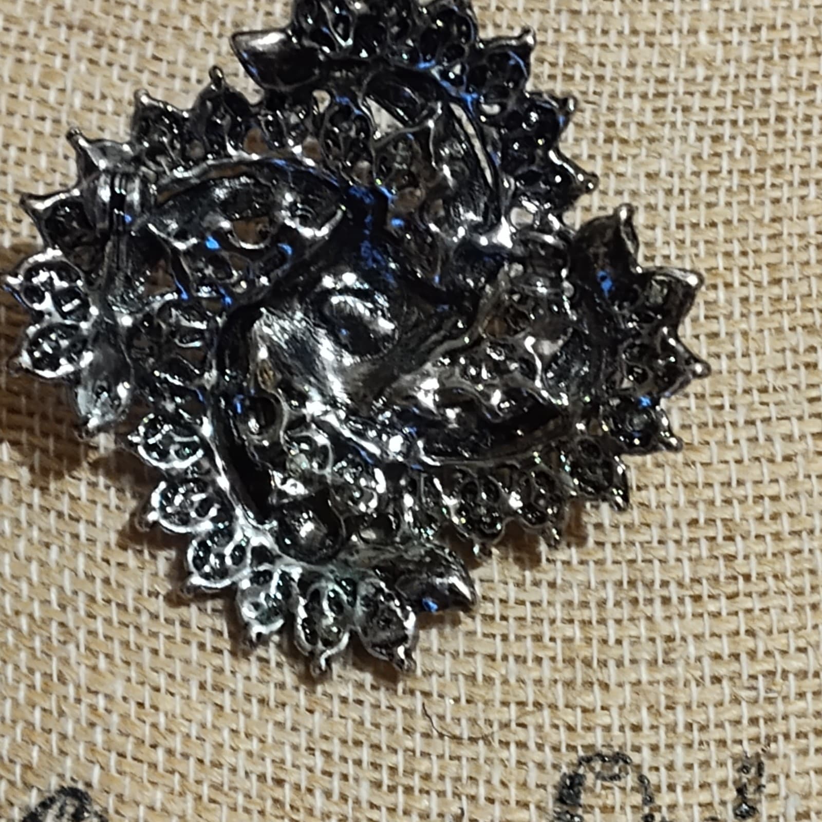 Aurora Borealis AB Rhinestone Swirl Pin Brooch Pendant 2" x 2" Vintage - Thumbnail 3