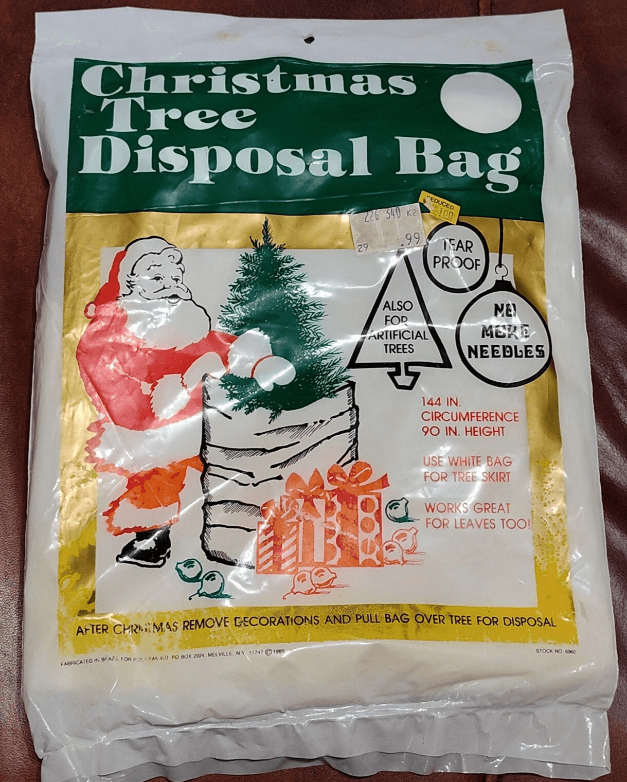 Vintage 1988 Christmas Tree Disposal Bag 90" x 144", Collectible - Image 1