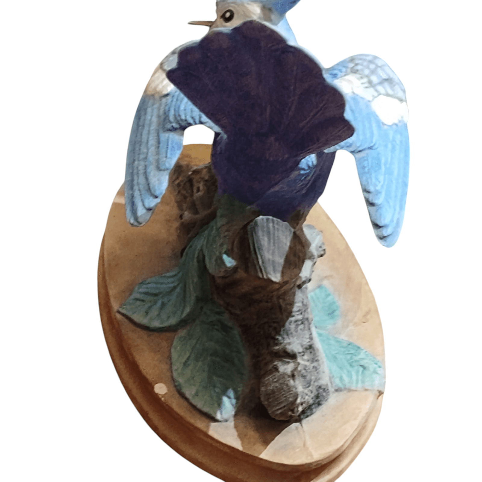 Handmade Ceramic Blue Jay Figurine Oval Base With Foliage Hand Painted - Thumbnail 3