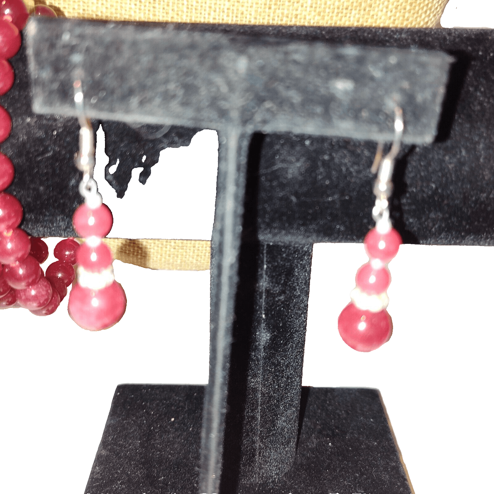 8mm Red Chalcedony beaded Set Necklace, bracelet & Earrings silver Spacers - Thumbnail 2