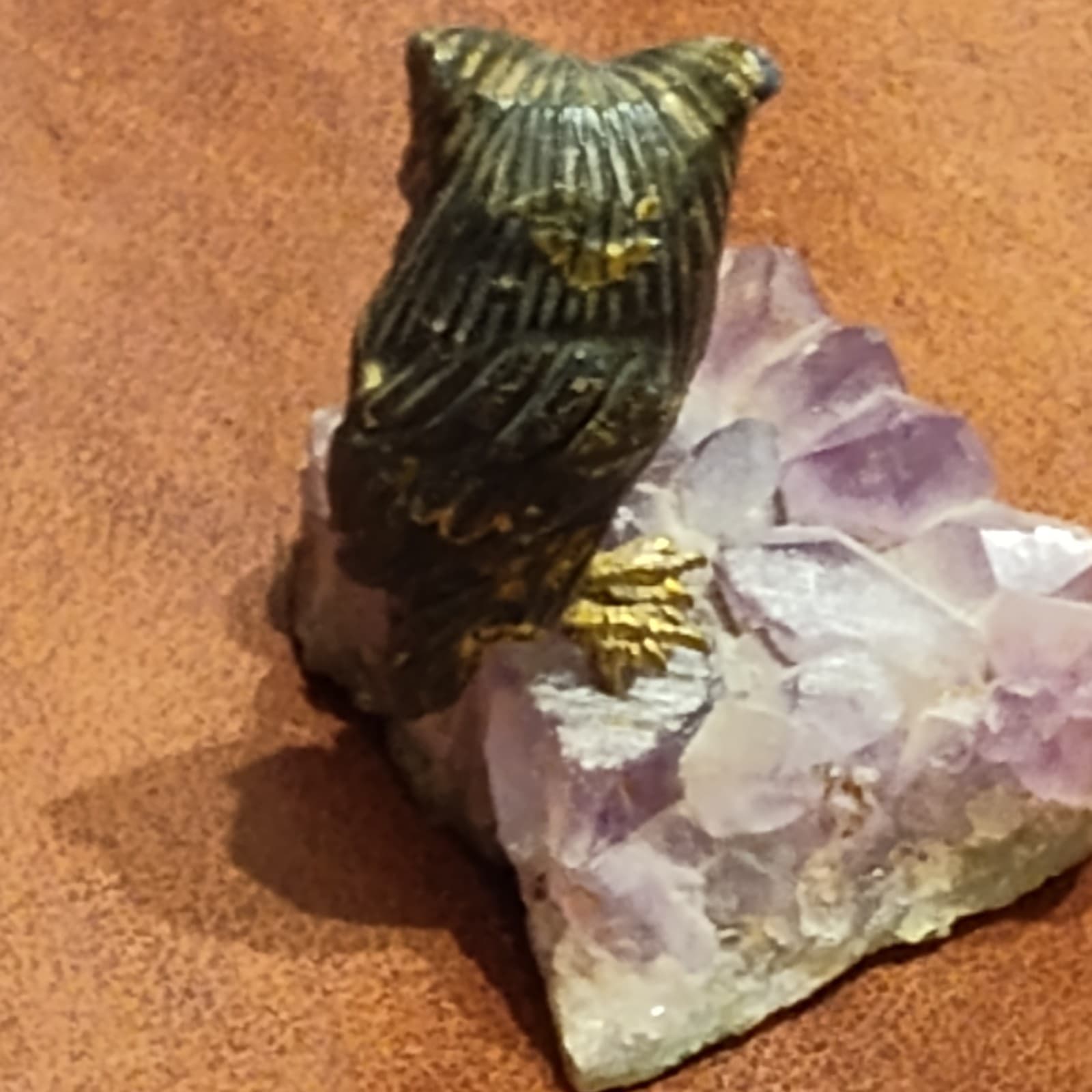 Natural Amethyst Geode Crystal w/Mounted Owl - Thumbnail 2