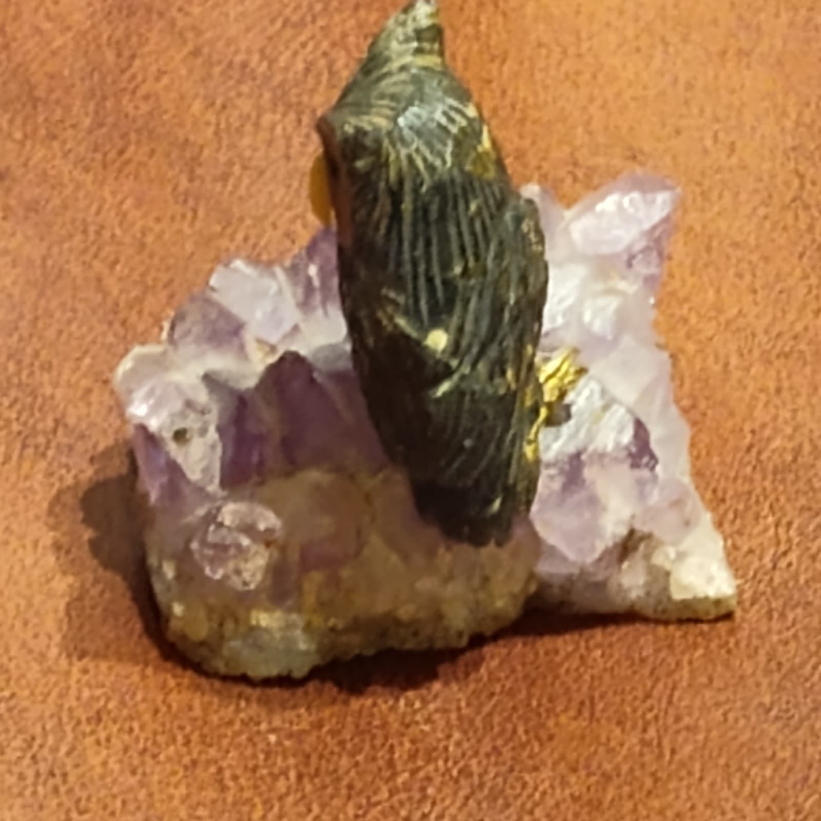 Natural Amethyst Geode Crystal w/Mounted Owl - Thumbnail 3