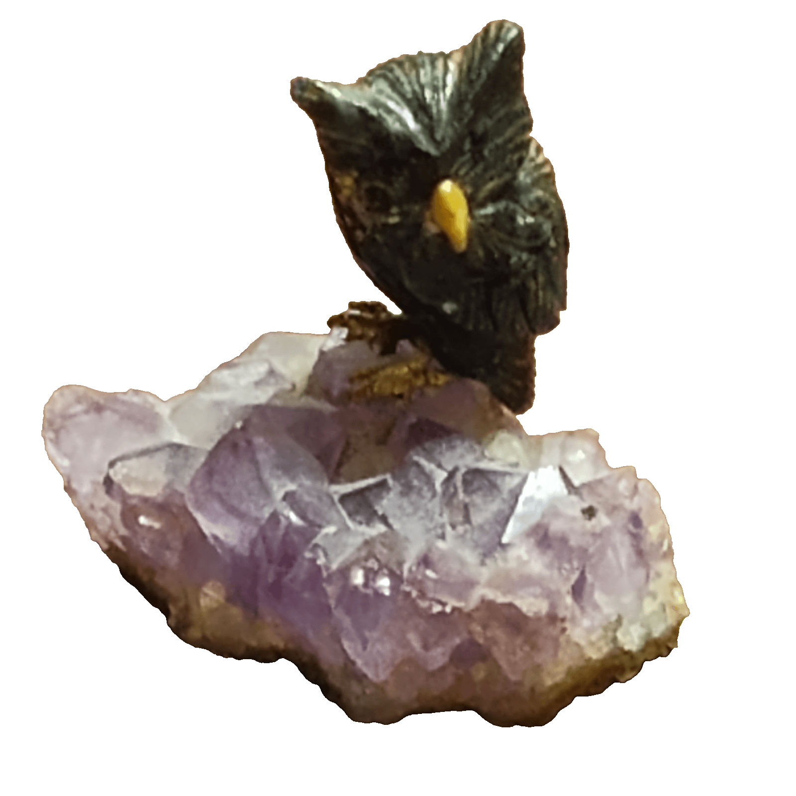 Natural Amethyst Geode Crystal w/Mounted Owl - Image 1