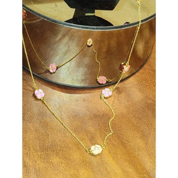 KATE SPADE NEW YORK FLUTTER FLORAL SCATTER GOLD LONG 40" NECKLACE station pink - Thumbnail 4