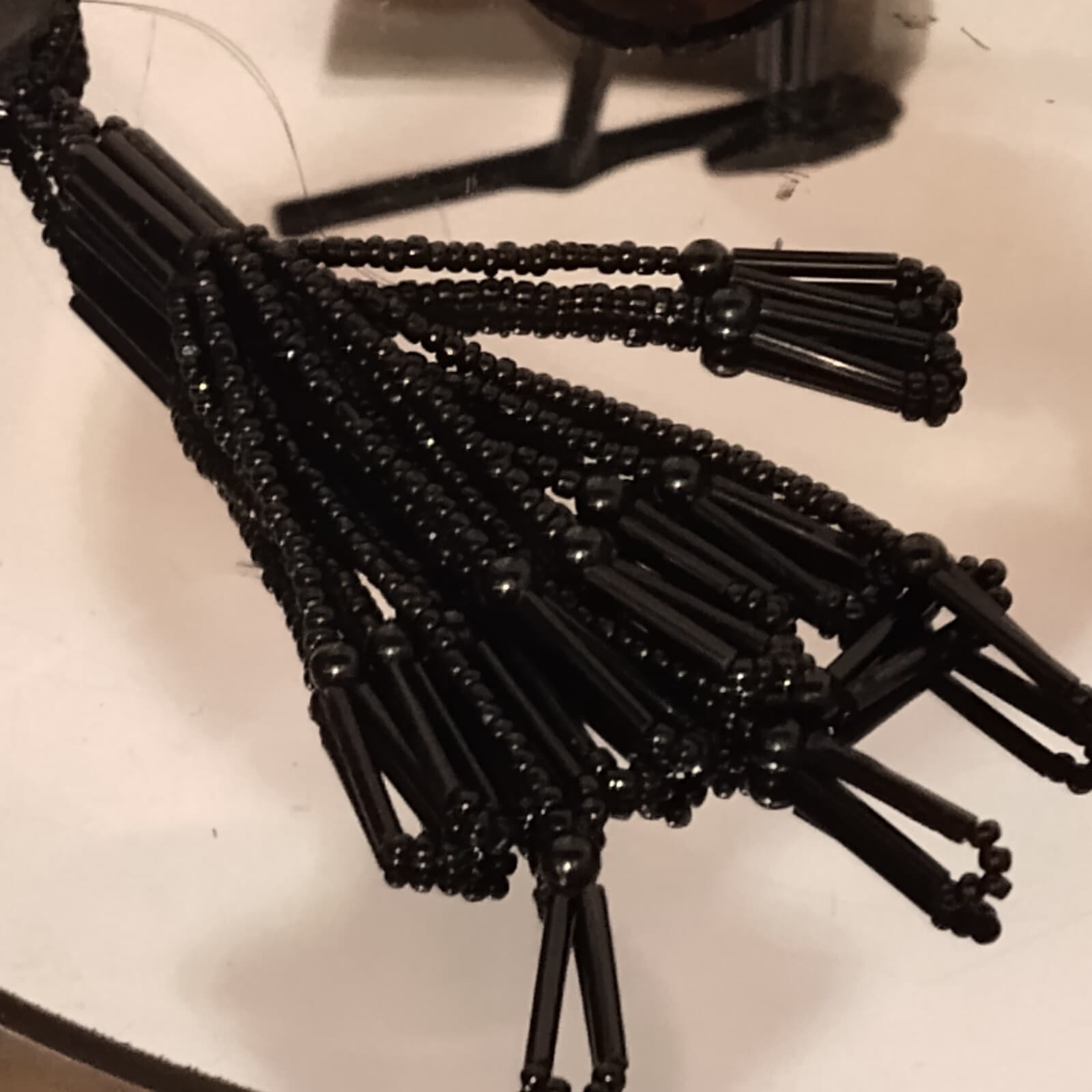 Vtg Black Trifari Glass Bead Torsade Earrings - Thumbnail 3