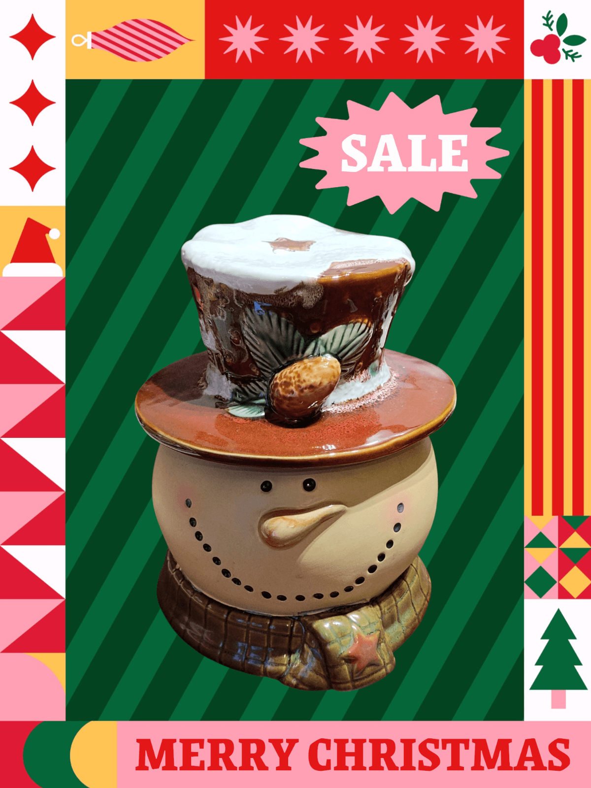 Ceramic snowman head cookie jar - Image 1