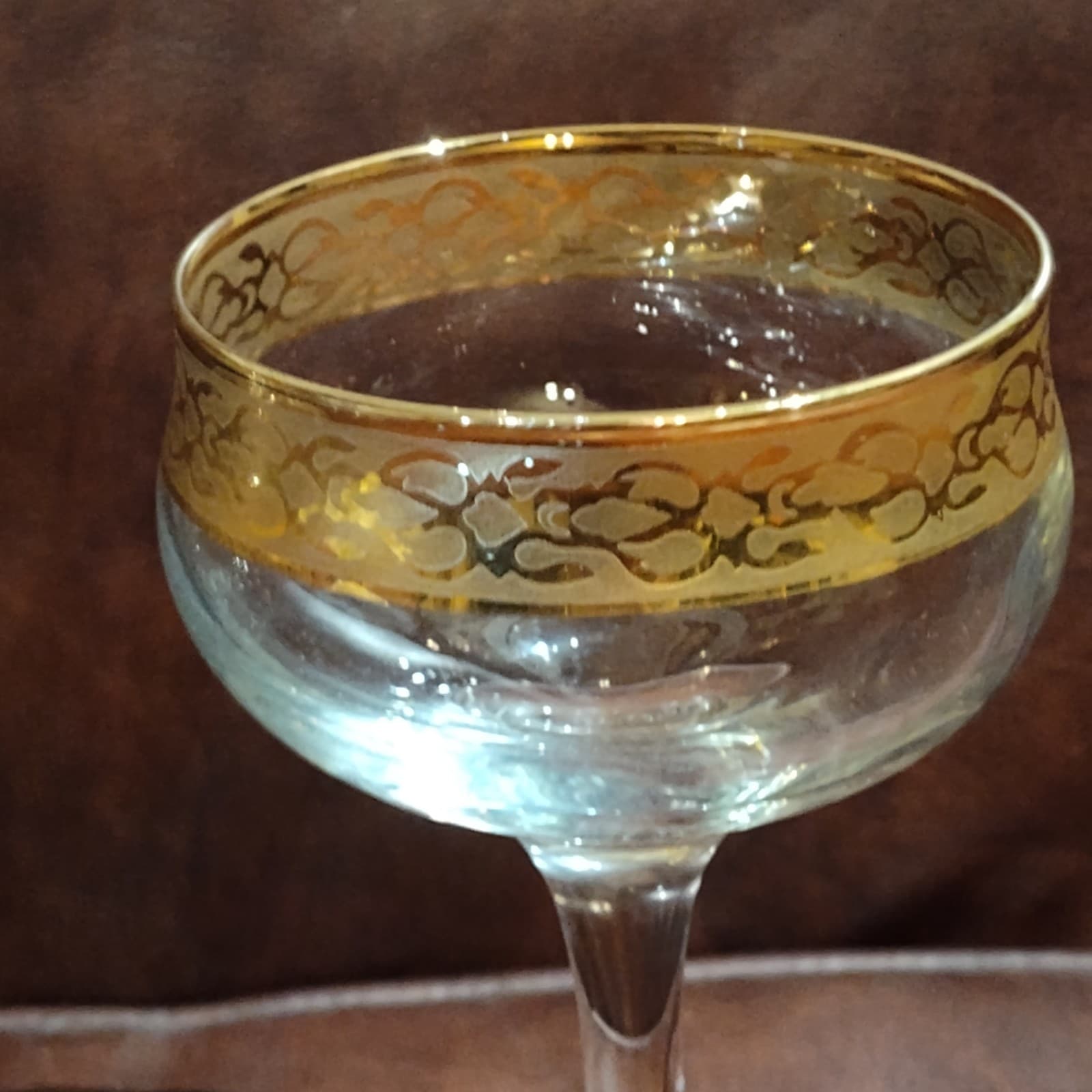 2 ITALIAN CRISTALLERIA FRATELLI FUMO crystal 24 k Gold Champagne Sherbet Glass. - Thumbnail 2