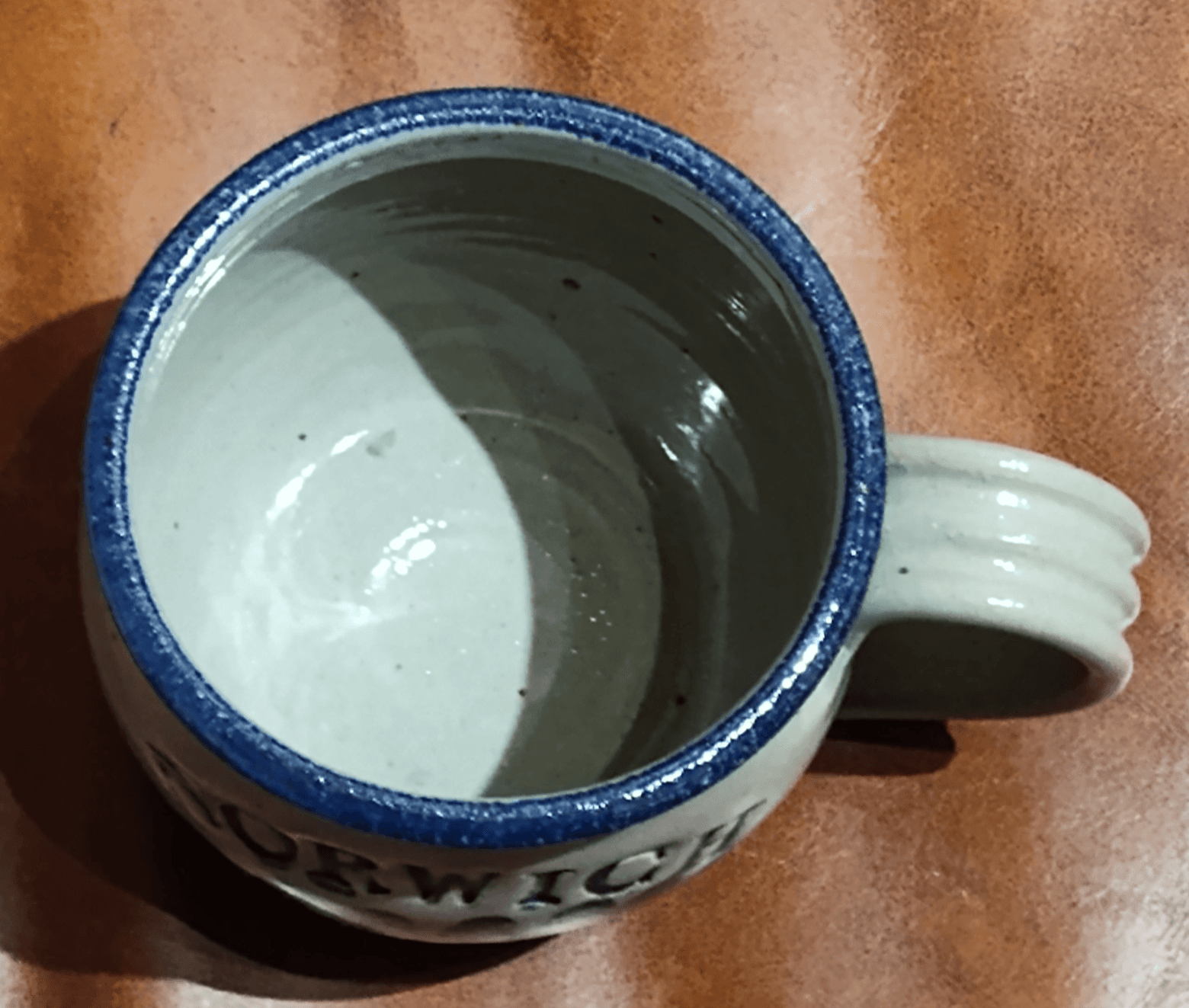 Vintage Salt Glaze STONEWARE POTTERY MUG Norwich,NY Signed 12oz - Thumbnail 2