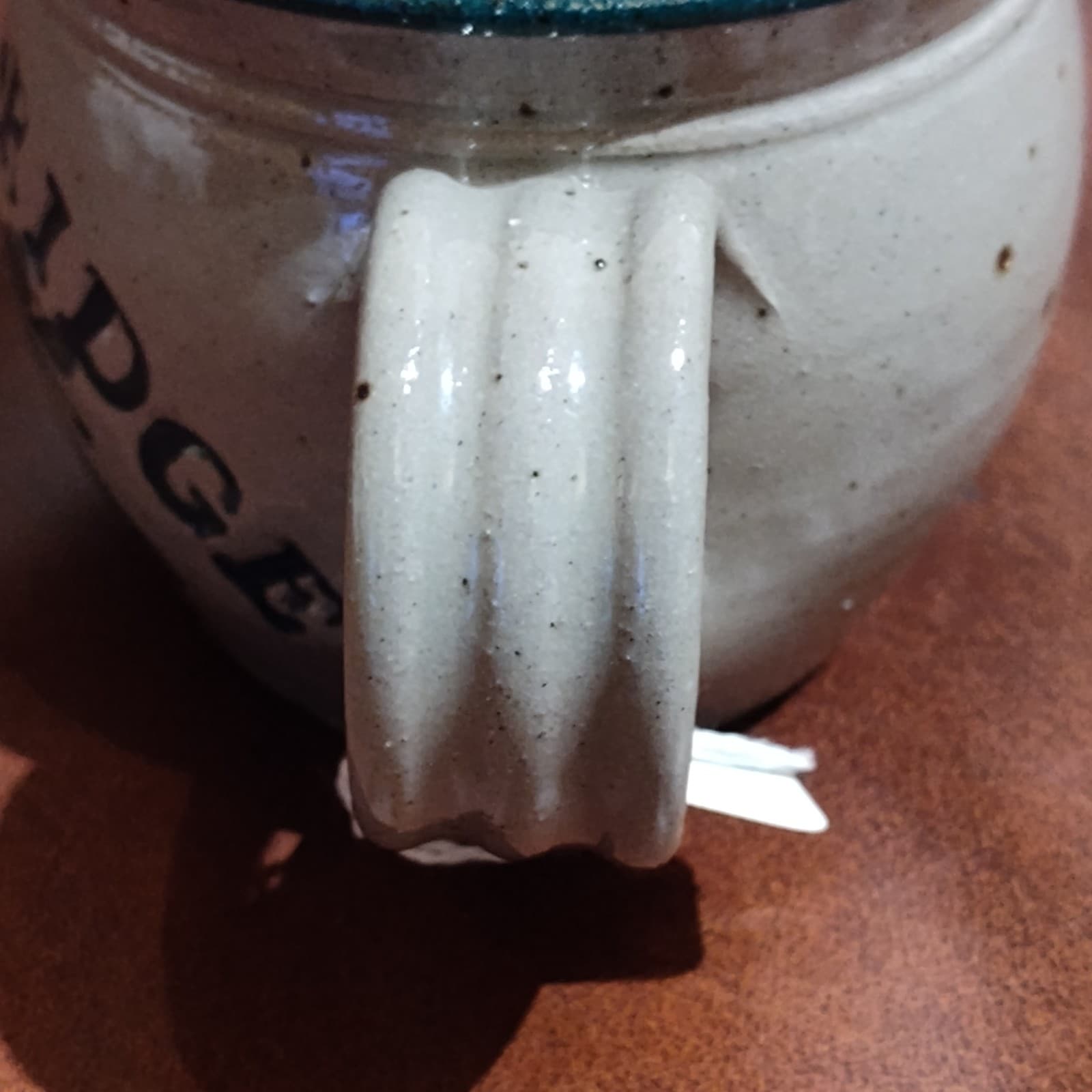 Vintage Salt Glaze STONEWARE POTTERY MUG wells bridge N Y , Signed 12oz - Thumbnail 3