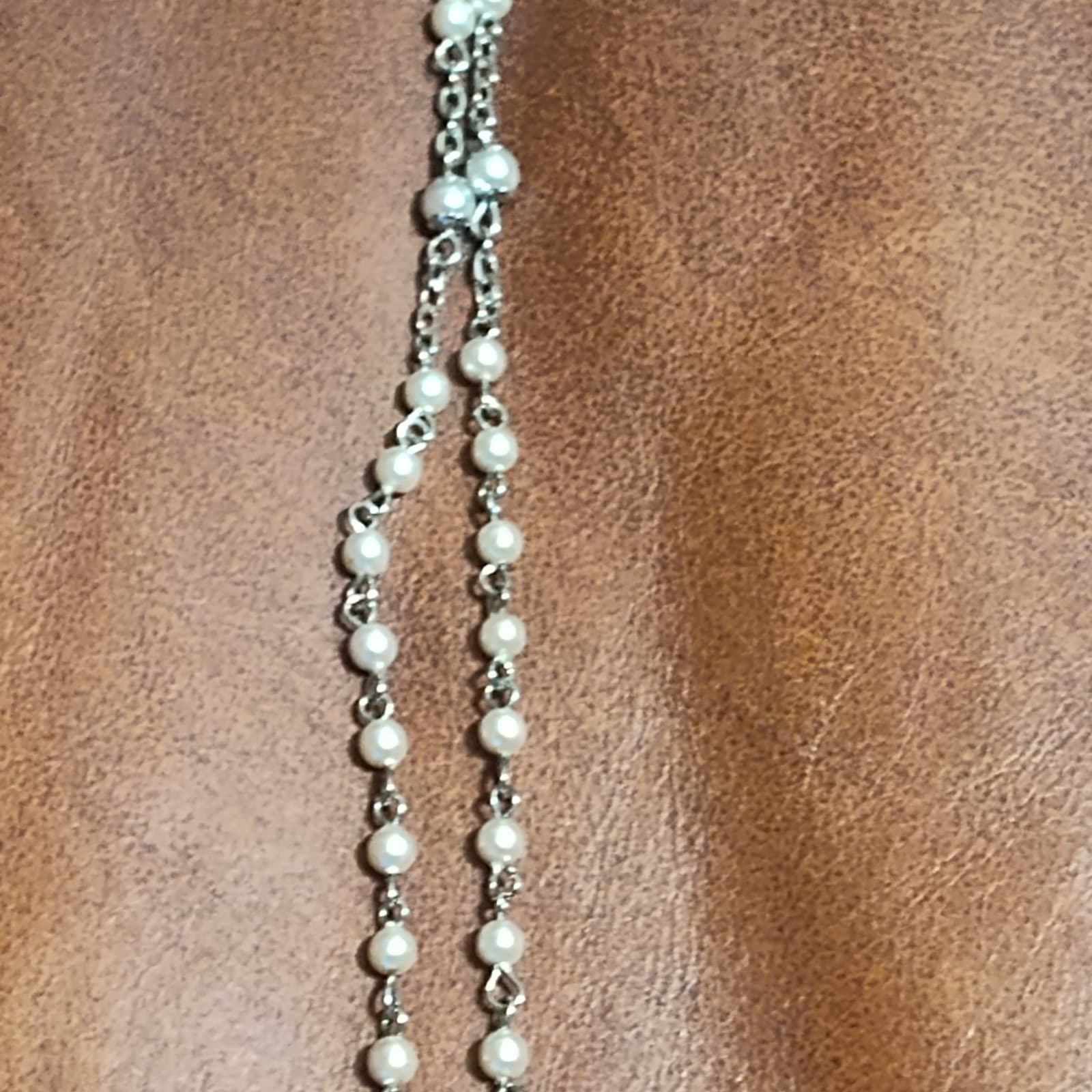 Vintage Rosary White Beads Catholic Silver Tone Cross Marked Italy With Tag - Thumbnail 4