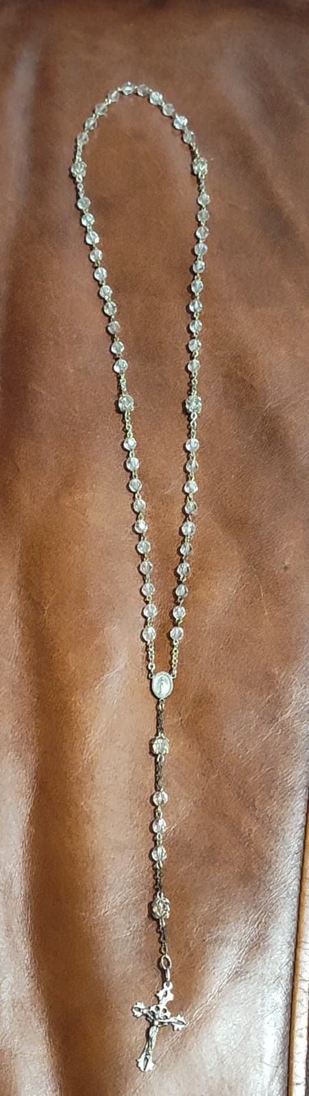 Vintage Iridescent Glass Bead 18" Silver Rosary -Made In Italy #738 - Thumbnail 2