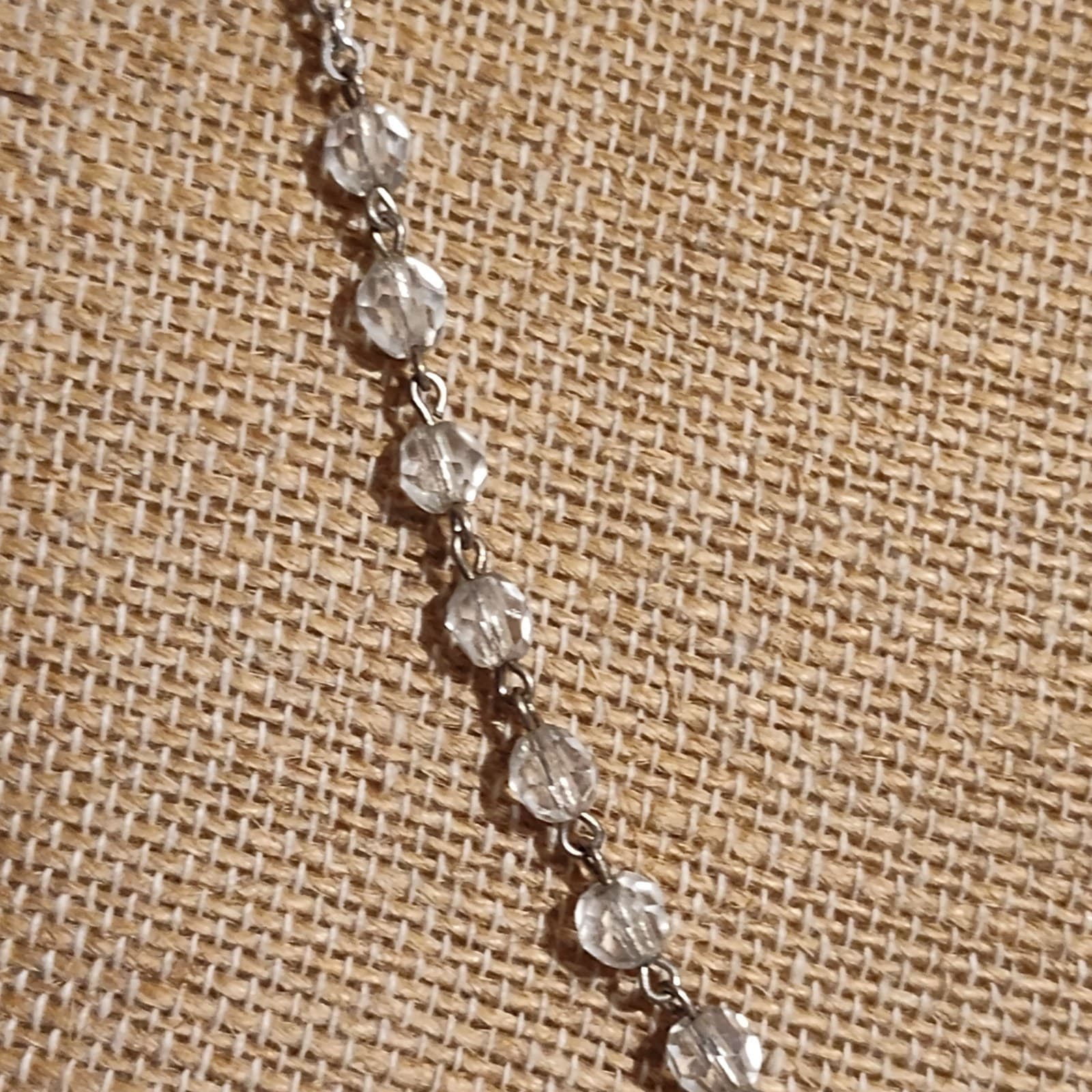 Vintage Iridescent Glass Bead 18" Silver Rosary -Made In Italy #738 - Thumbnail 3