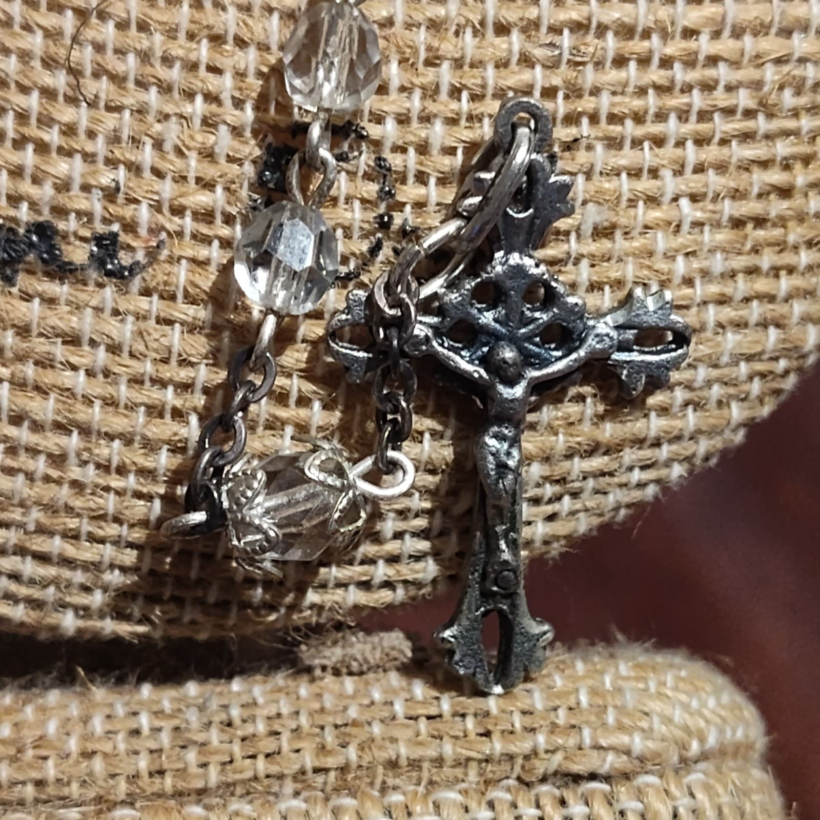 Vintage Iridescent Glass Bead 18" Silver Rosary -Made In Italy #738 - Thumbnail 5