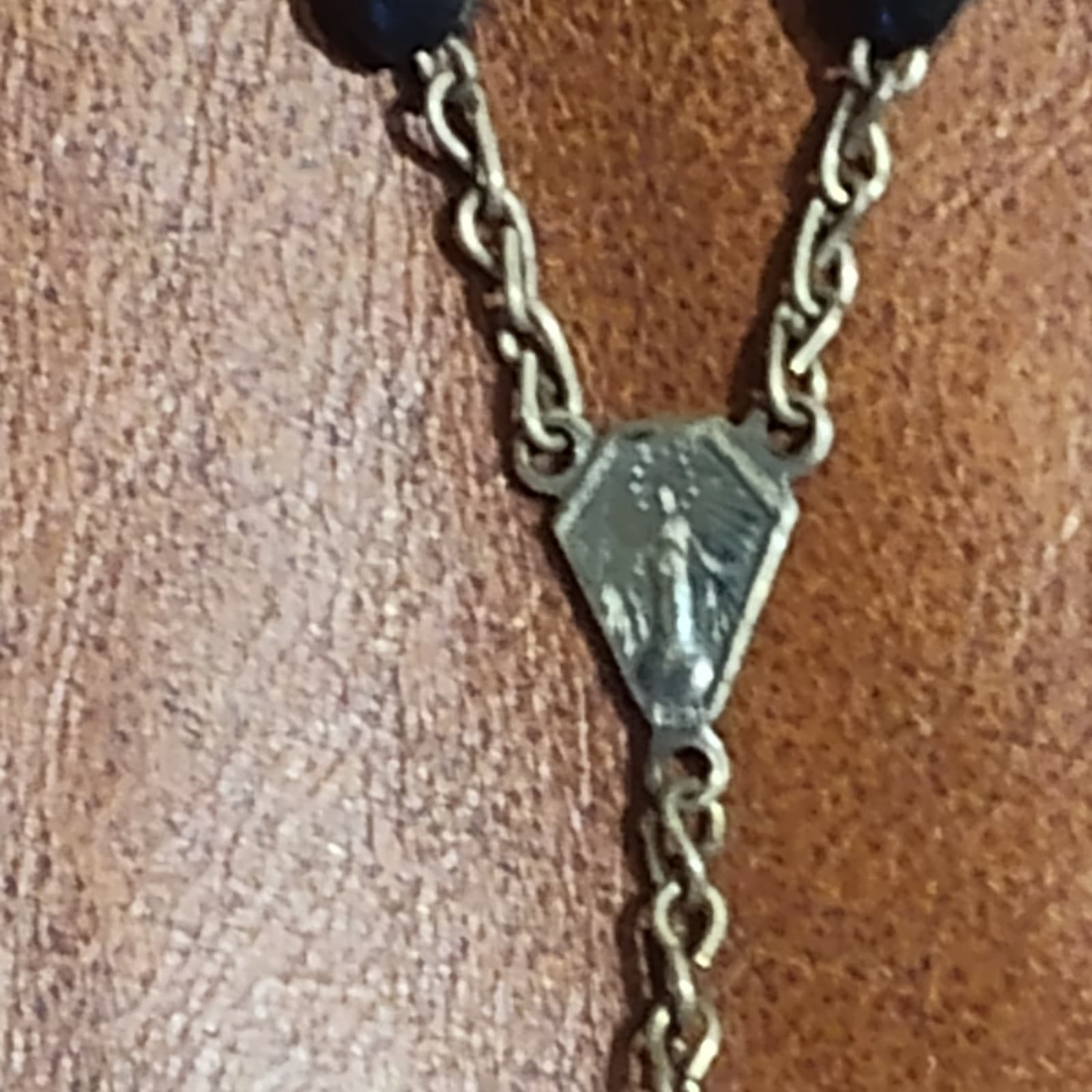 Vtg Freach Christian Rosary black wood/sliver middle cross - Thumbnail 3