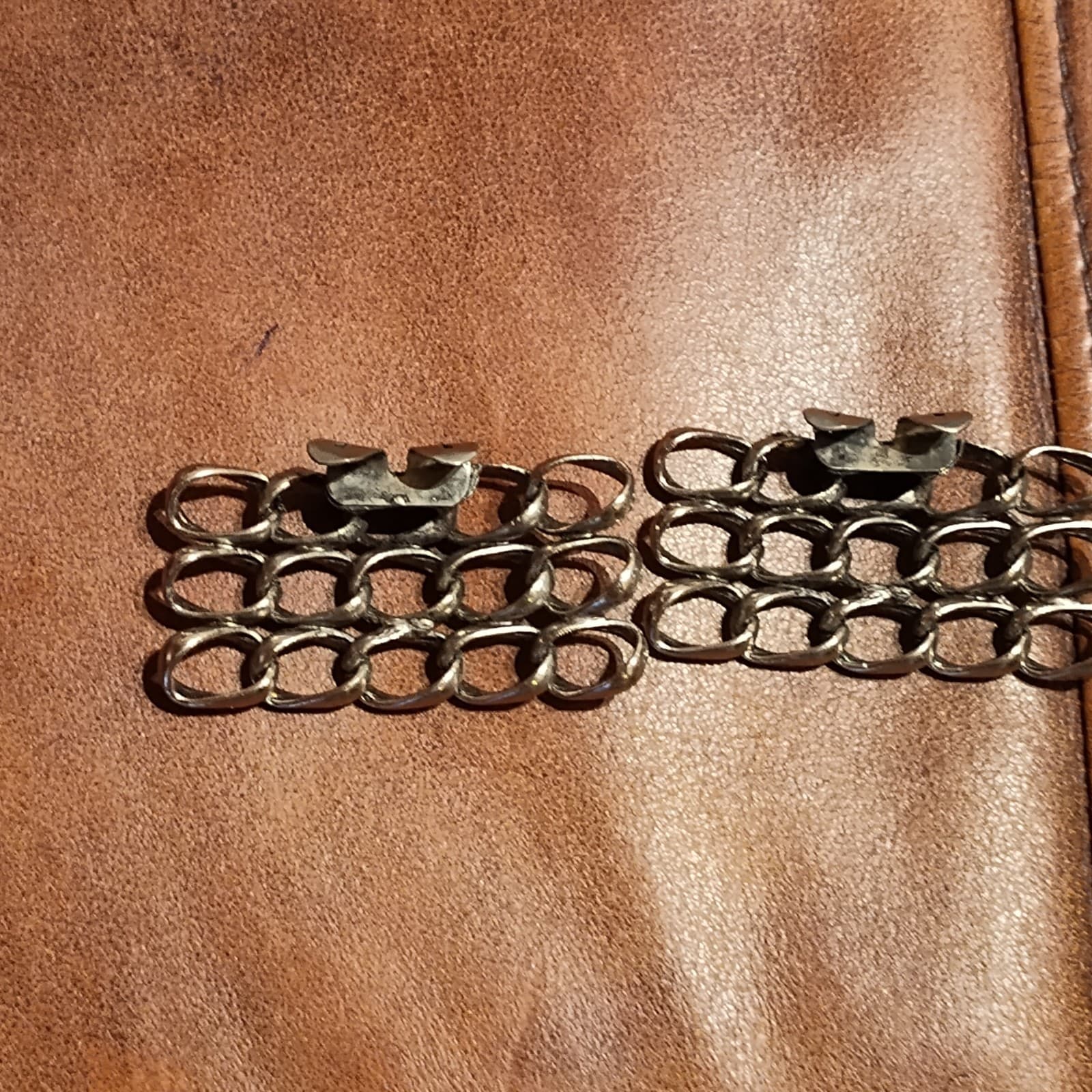 VTG/EARLY SILVER TONE SQUARE DRESS SHOE CLIP ROPE CABLE CHAIN - Thumbnail 3