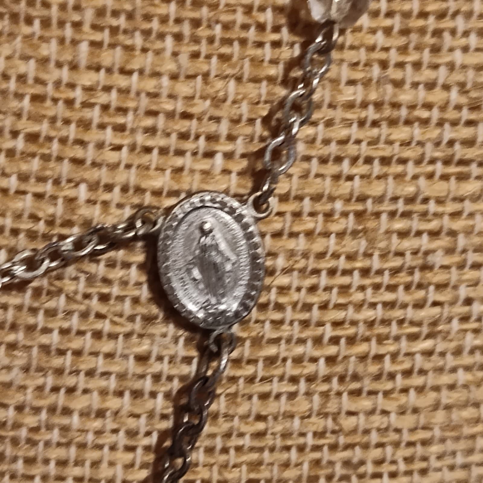 Vintage Iridescent Glass Bead 18" Silver Rosary -Made In Italy #738 - Thumbnail 4