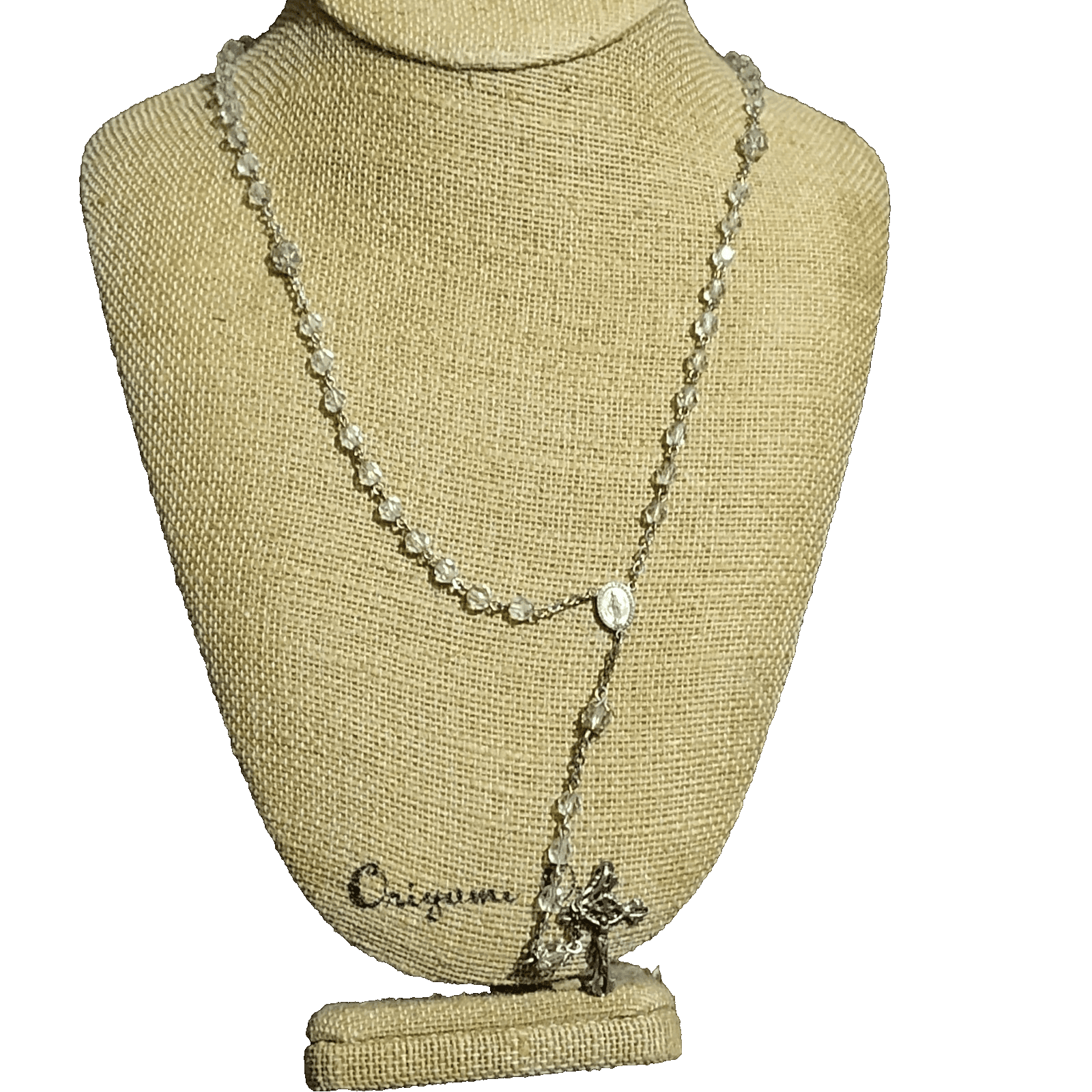 Vintage Iridescent Glass Bead 18" Silver Rosary -Made In Italy #738 - Image 1