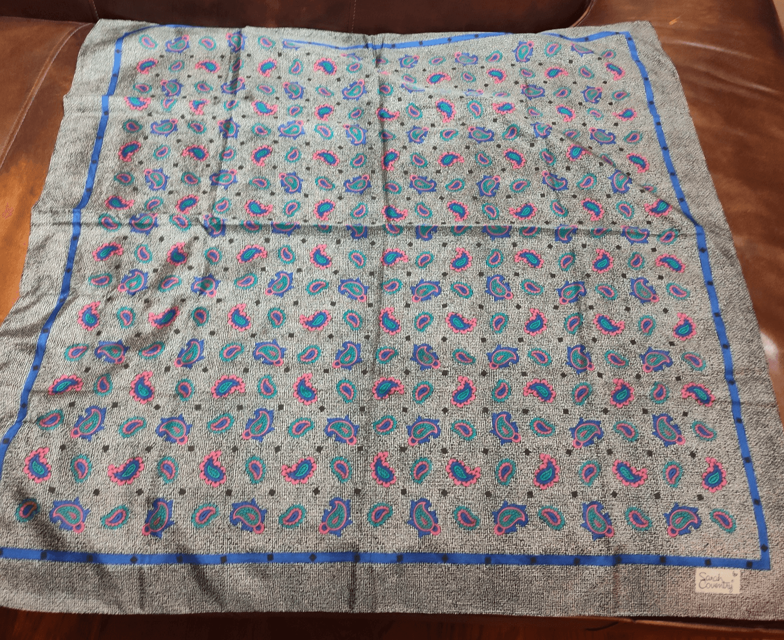 Sarah Coventry Scarf Gray Blue Pink 29x29 Vintage Estate - Image 1