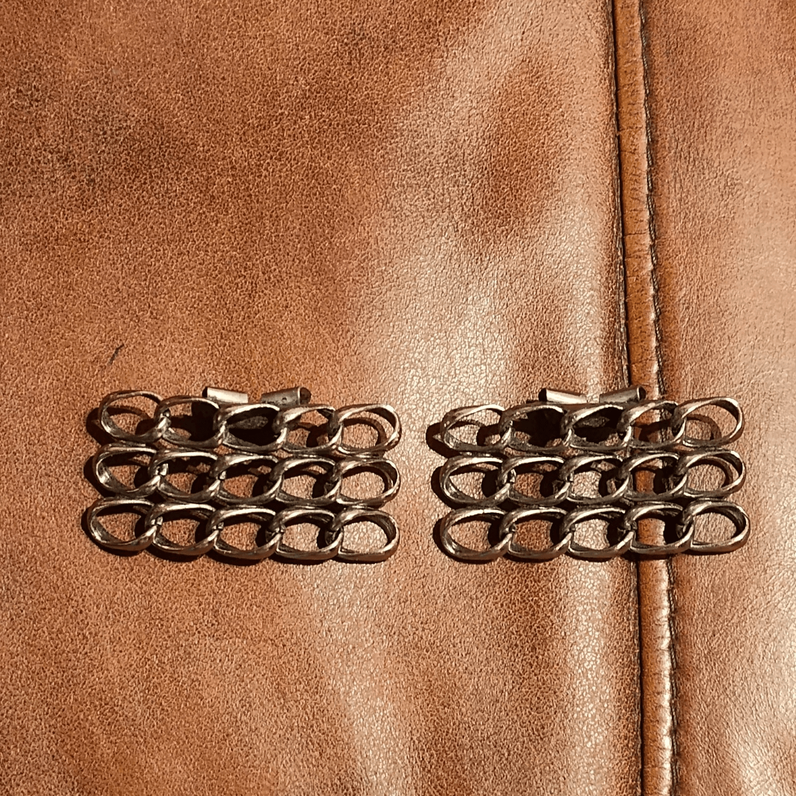 VTG/EARLY SILVER TONE SQUARE DRESS SHOE CLIP ROPE CABLE CHAIN - Image 1