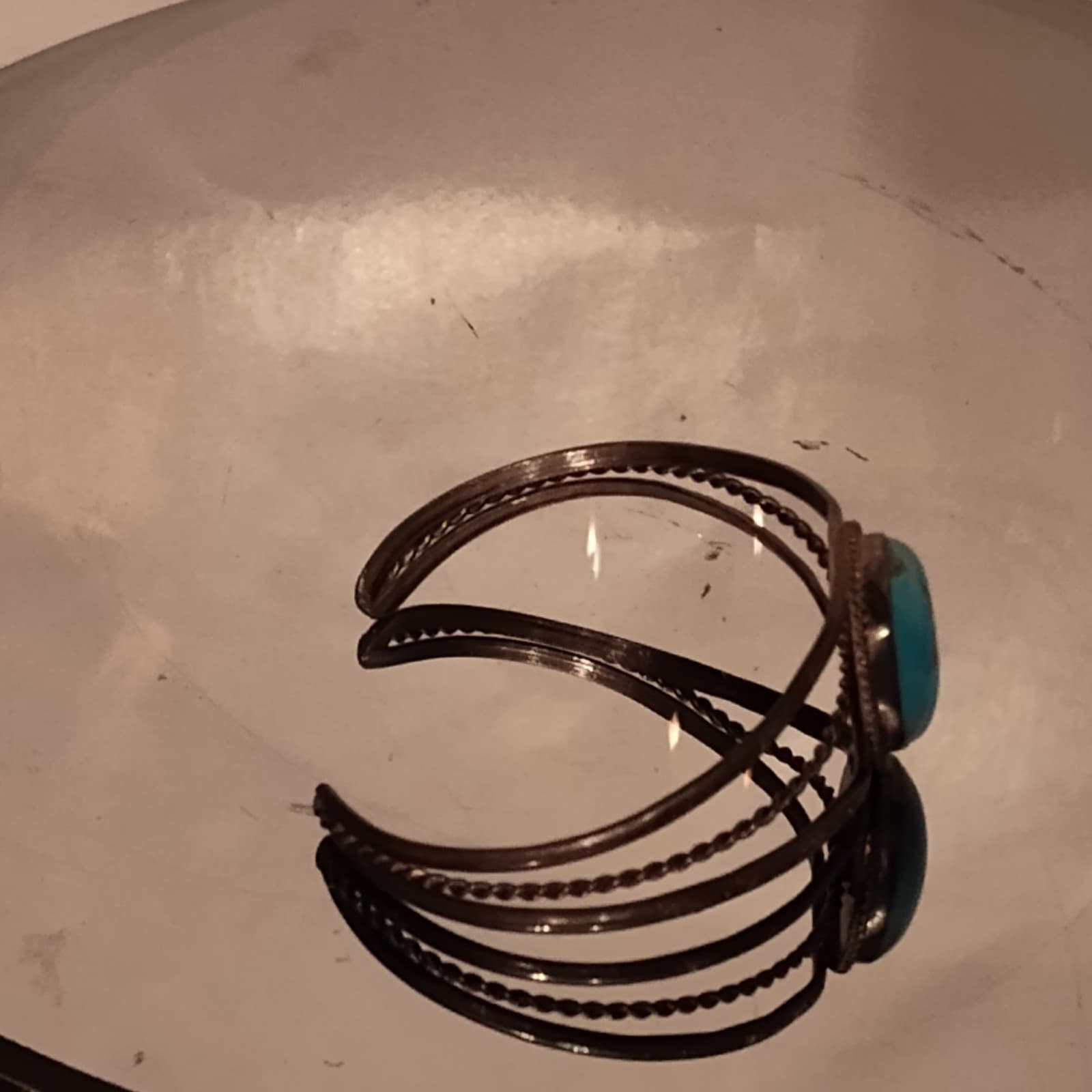 Silver Turquoise Cuff Bracelet - Thumbnail 9