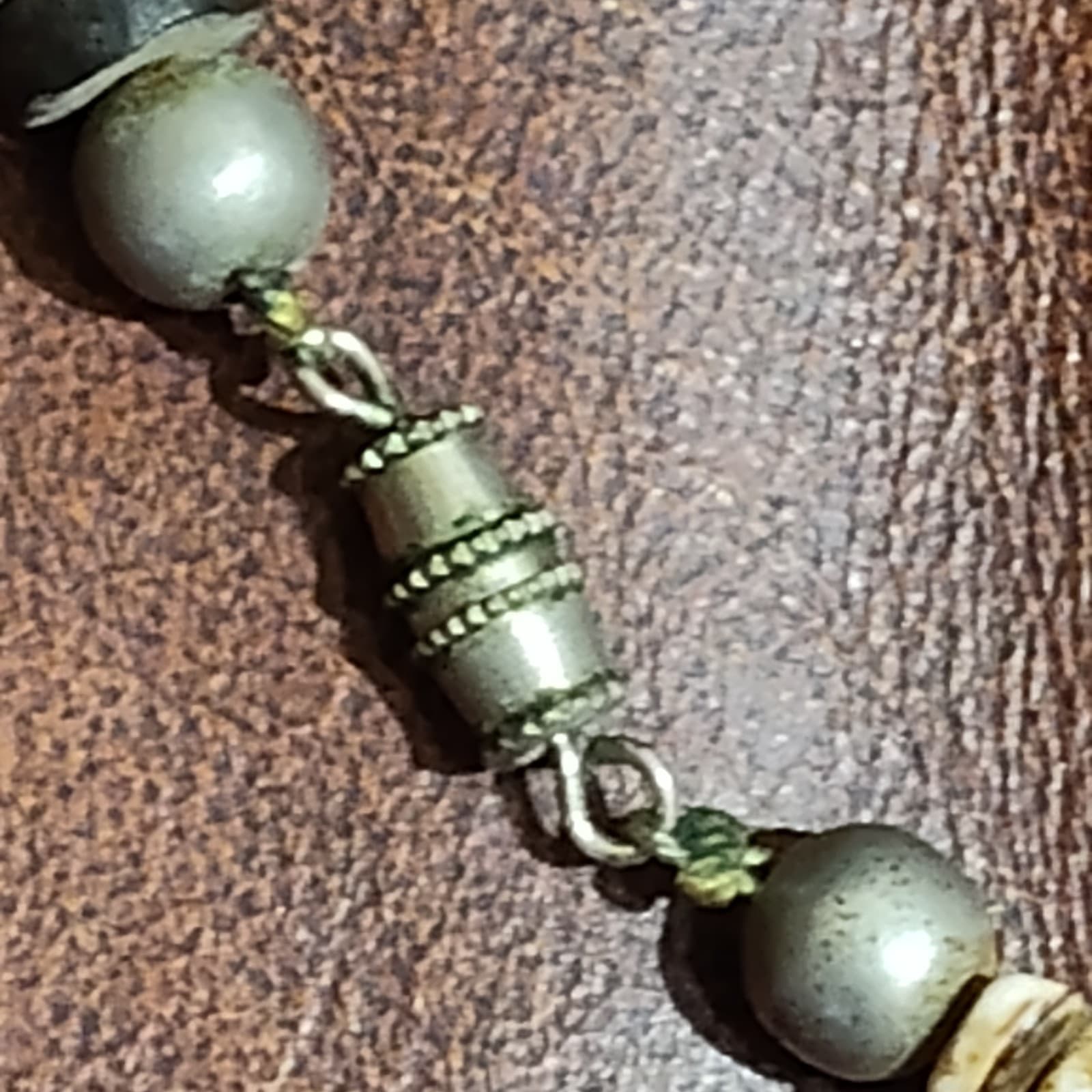 Antique Trade bead Necklace w/ Cinnabar African, Porcelain,Stone,bone - Thumbnail 9