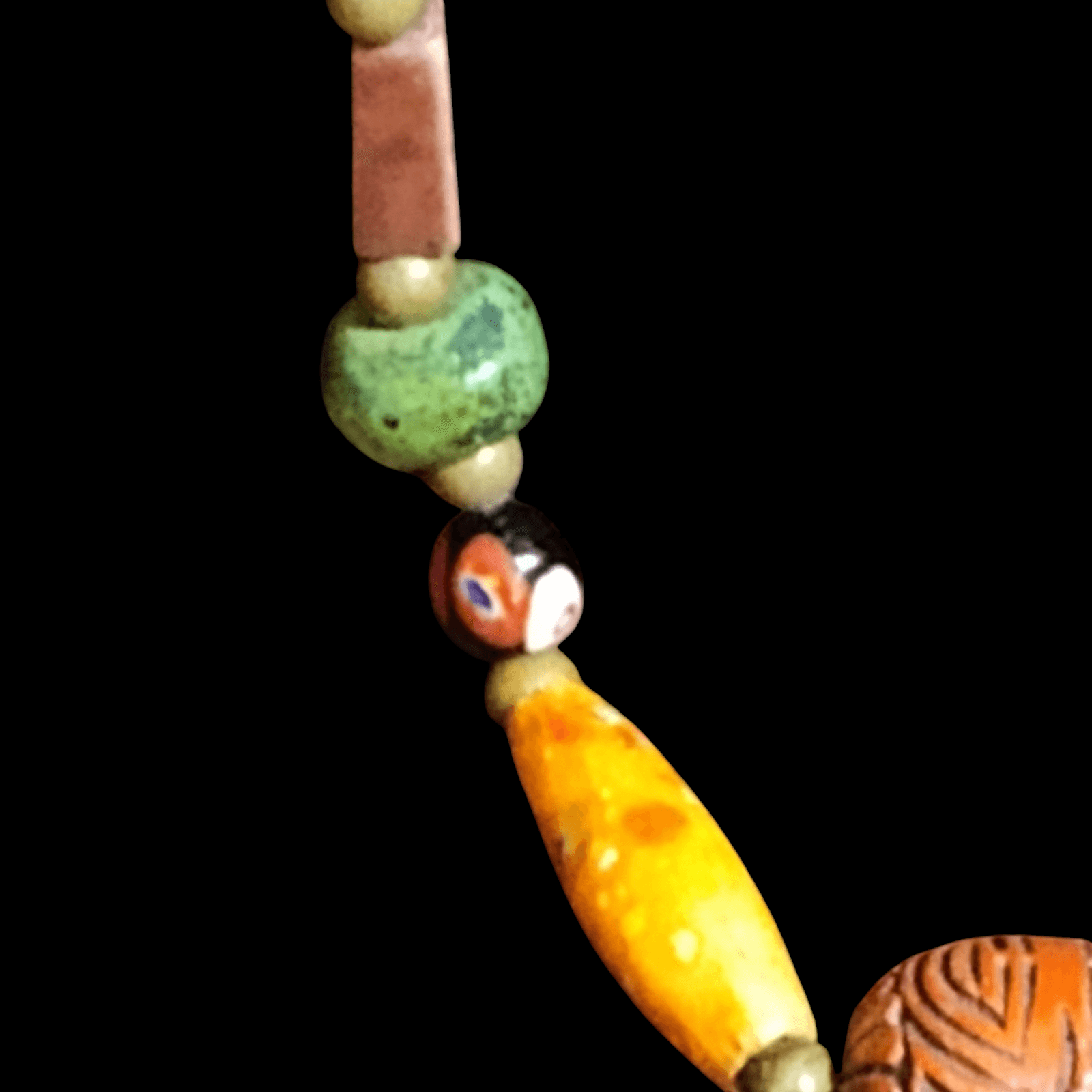 Antique Trade bead Necklace w/ Cinnabar African, Porcelain,Stone,bone - Thumbnail 4