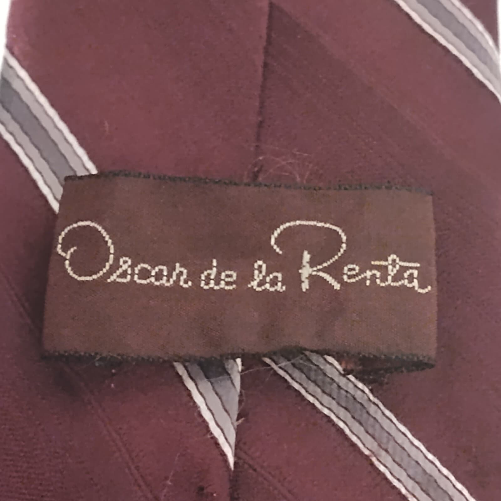 Vintage Oscar De La Renta Tie Maroon Burgundy Striped Silk and Polyester - Thumbnail 3