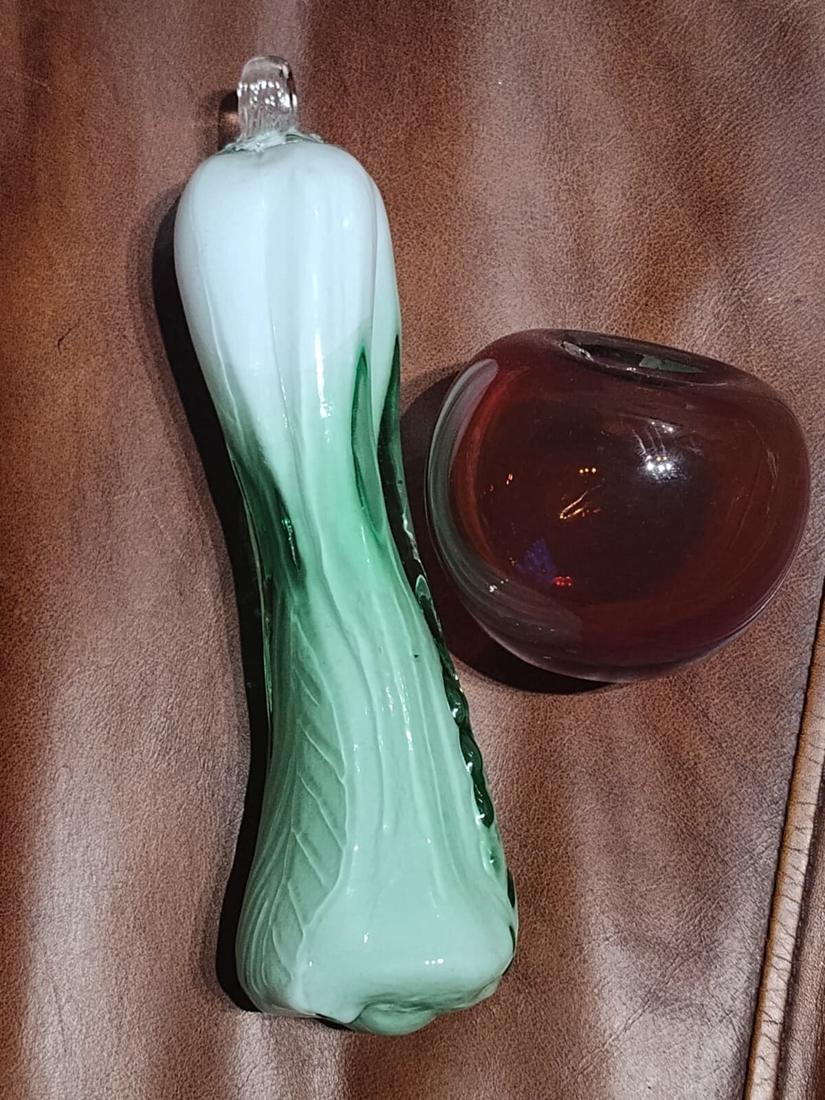 Vintage Blown Art Glass Purple Amethyst apple & cabbage - Image 1