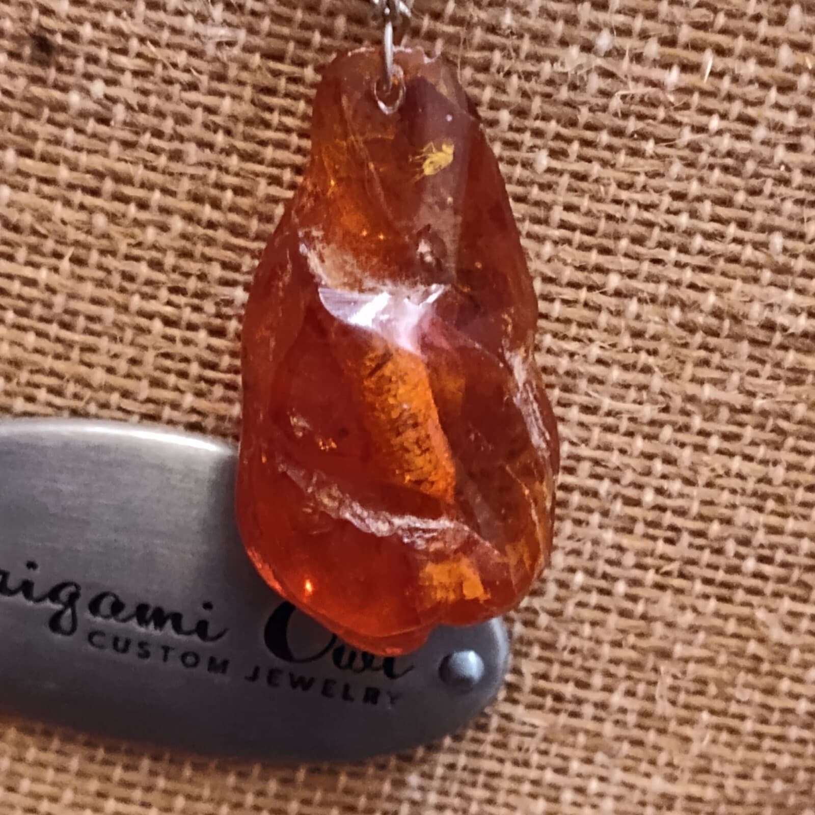 Old Amber Baltic transparent pendant necklace on black rope - Thumbnail 3