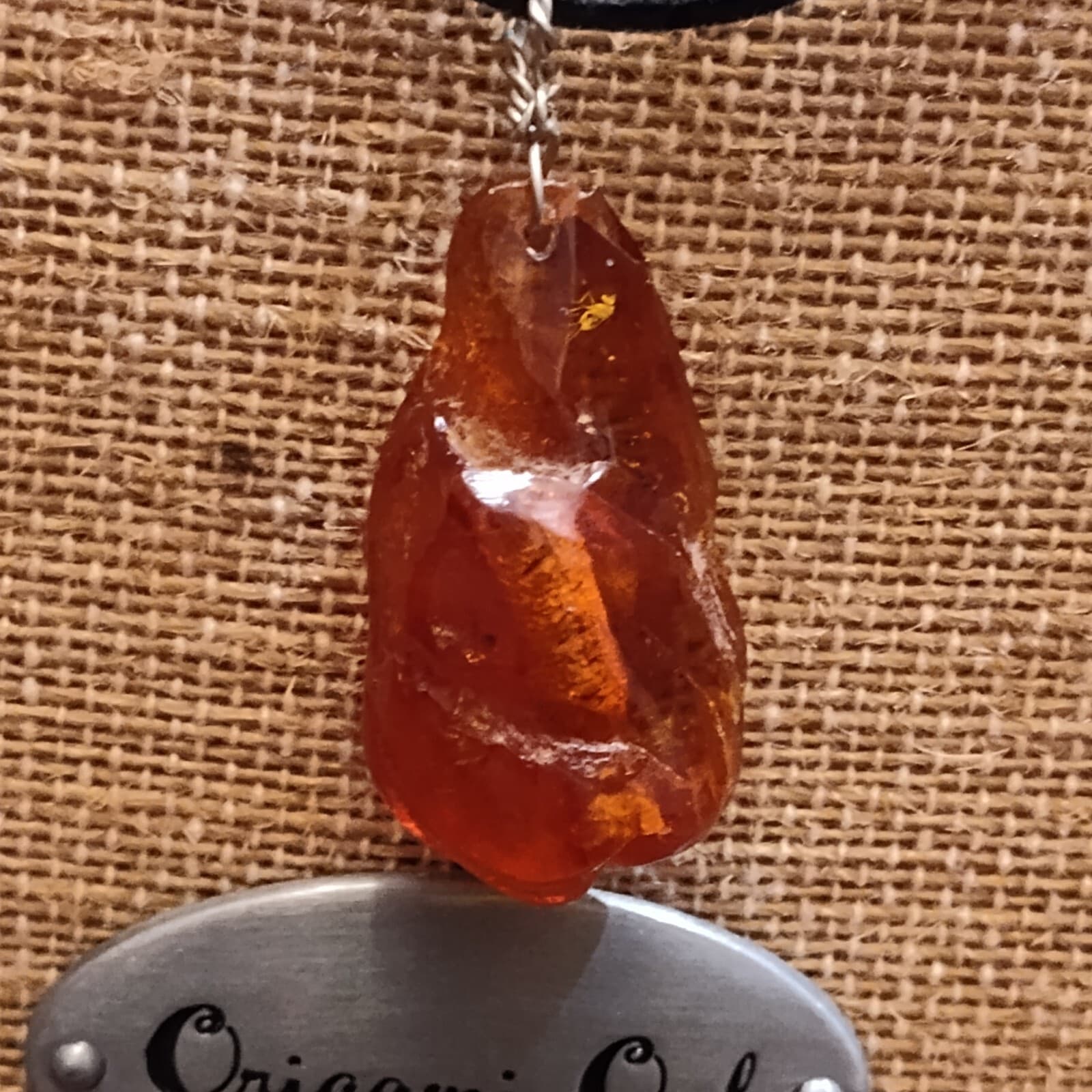 Old Amber Baltic transparent pendant necklace on black rope - Thumbnail 2