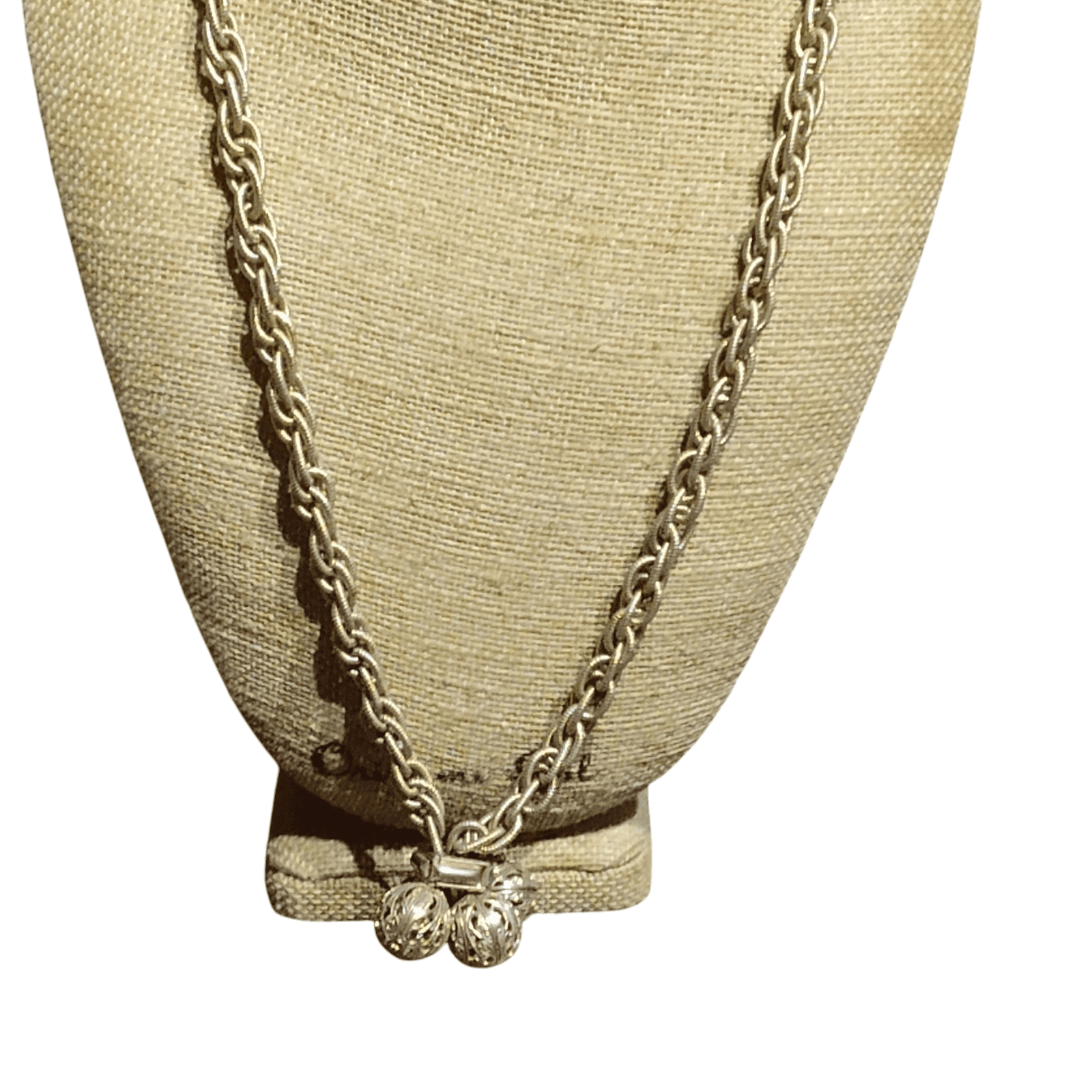 Sautoir Goldtone Chain Necklace 30 Inch Asymmetrical Beaded Vintage Dangle - Thumbnail 2