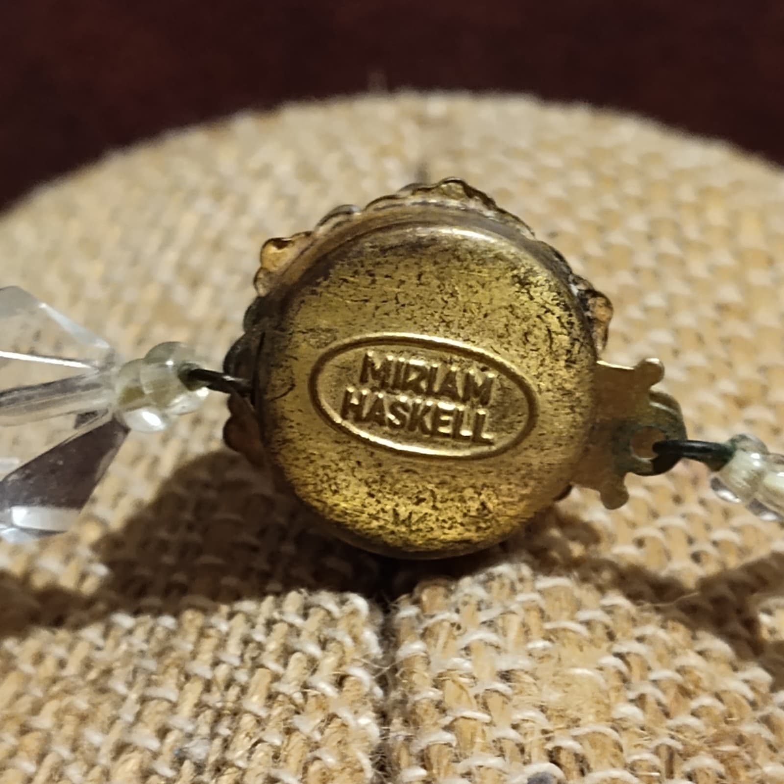 Miriam Haskell Signed Necklace Rare Vintage 30" Long Gilt Clear Lucite A20 - Thumbnail 4