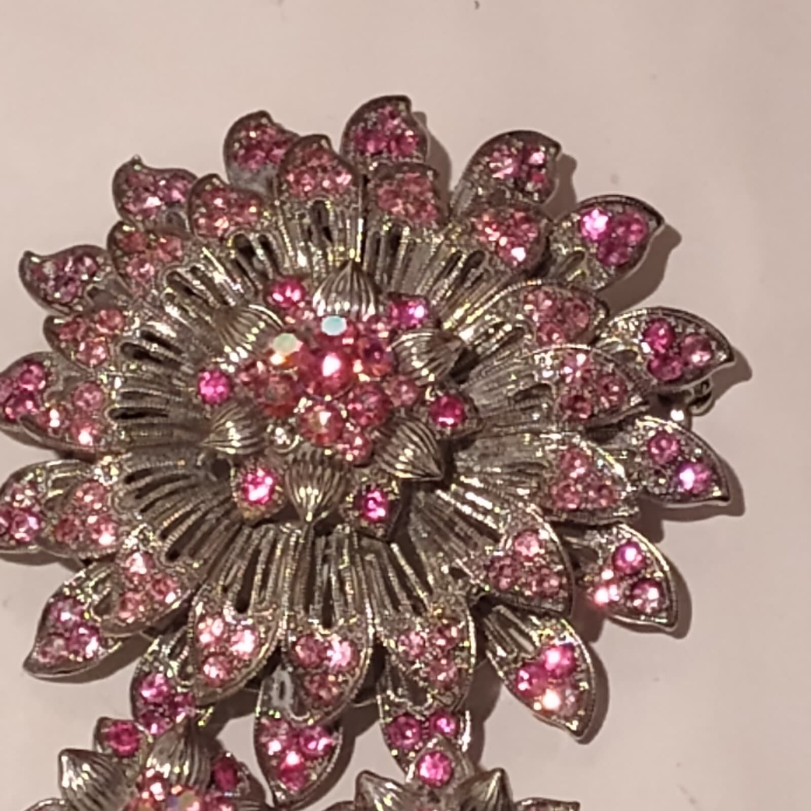 Pink Austrian Rhinestone Crystal Flare Bridal Wedding Brooch Pin - Thumbnail 2