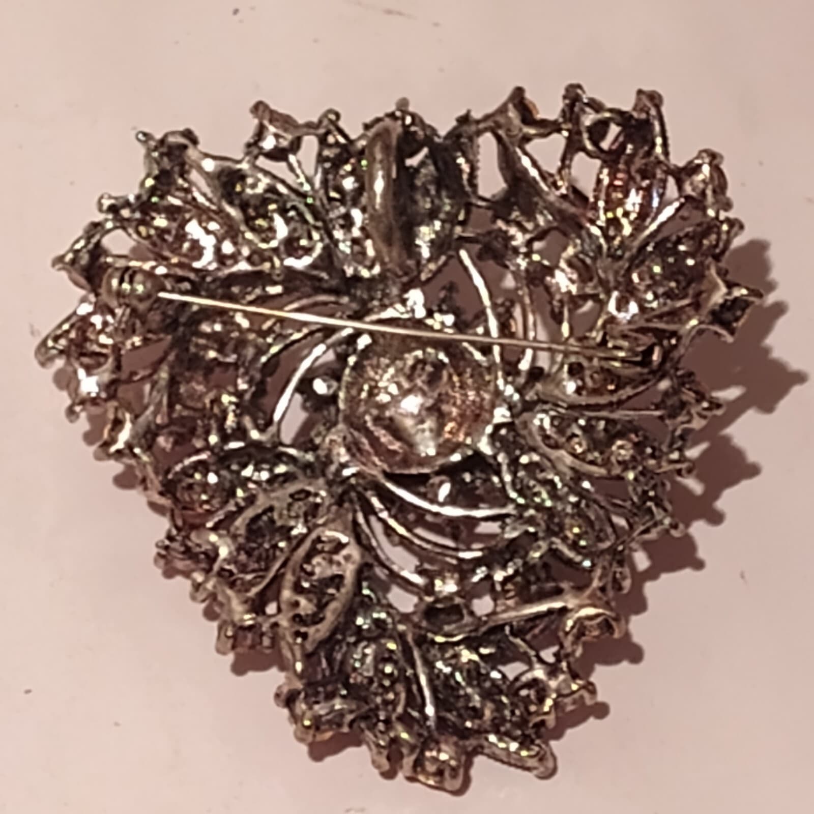 Vintage Bright Red Rhinestone Iridescent Floral Cluster Bouquet Brooch - Thumbnail 2