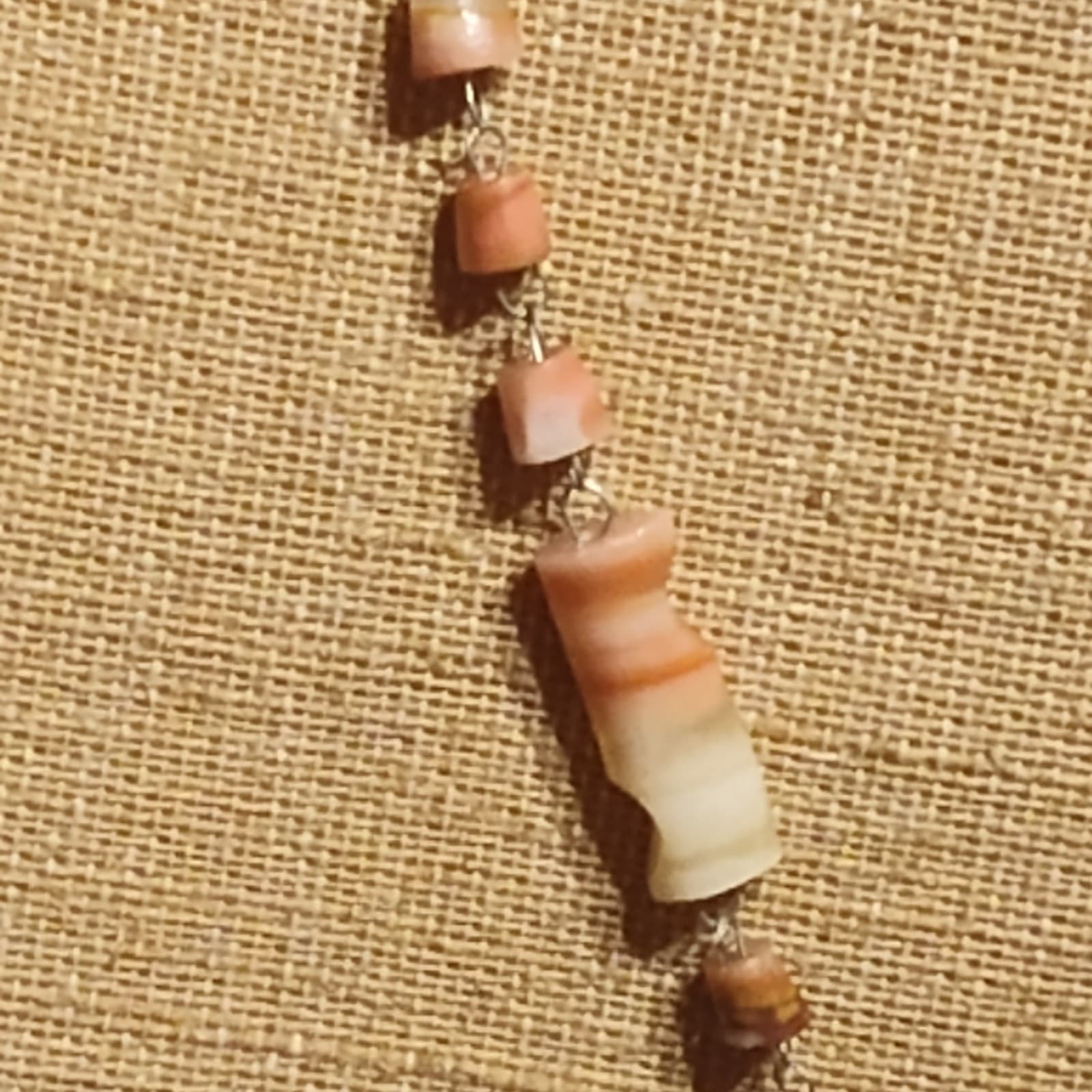 Vintage Peach Salmon Onyx agate Aztec Drop Pendant Mexican Necklace - Thumbnail 5